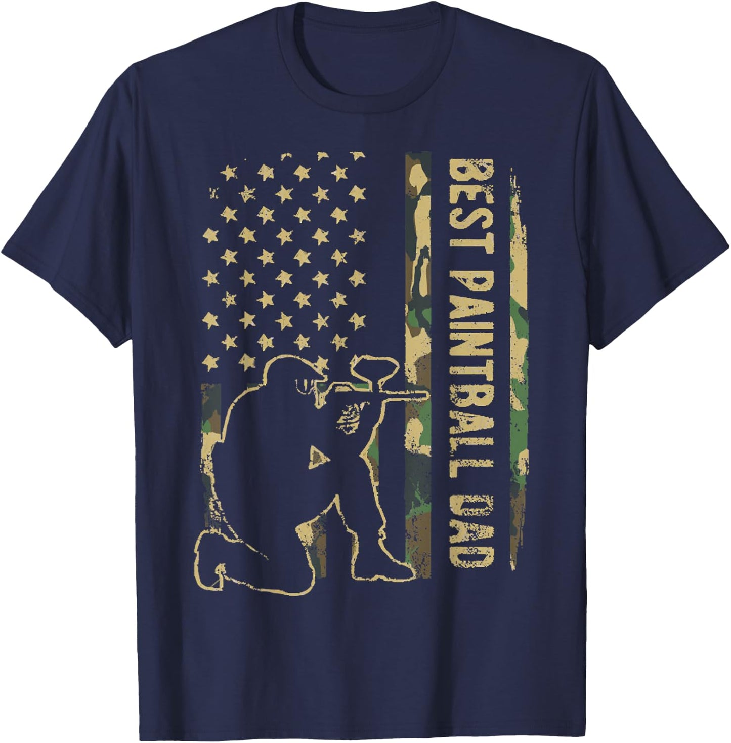 Paintball Dad Camouflage American Flag Fathers Day Gift Men T-Shirt - T-Shirt | Navy