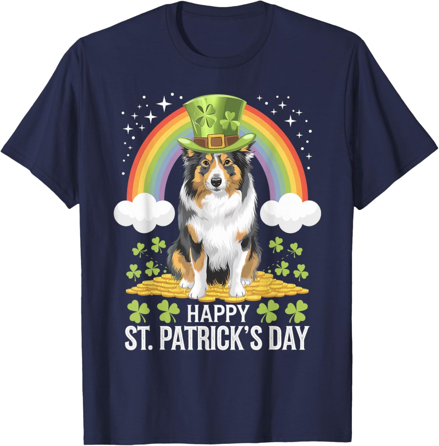 Sheltie on Shetland Sheepdog Dog St Patricks Day T-Shirt - T-Shirt | Navy