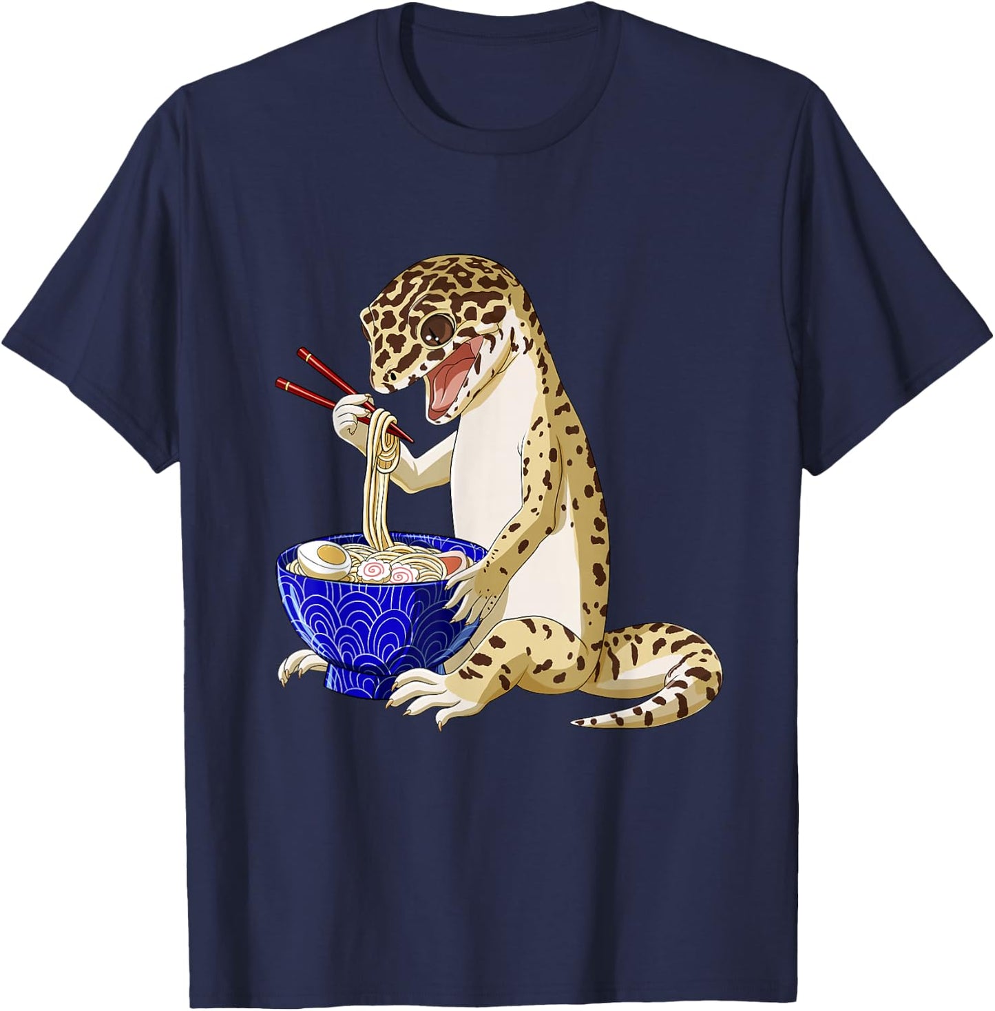 Funny Japanese Kawaii Ramen Reptile Leopard Gecko Small T-Shirt - T-Shirt | Navy