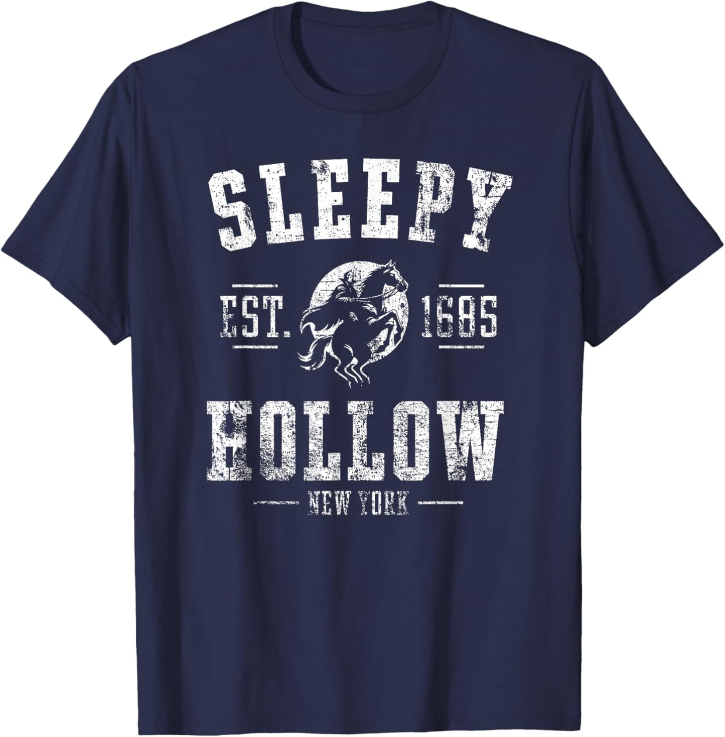 Sleepy Hollow New York Est. 1685 Horseman Distressed Print T-Shirt - T-Shirt | Navy