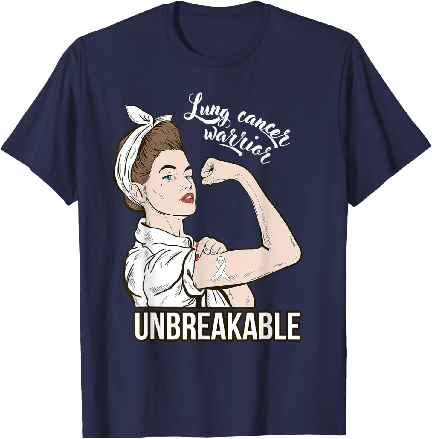 Lung Cancer Awareness Warrior Unbreakable Support T-Shirt - T-Shirt | Navy