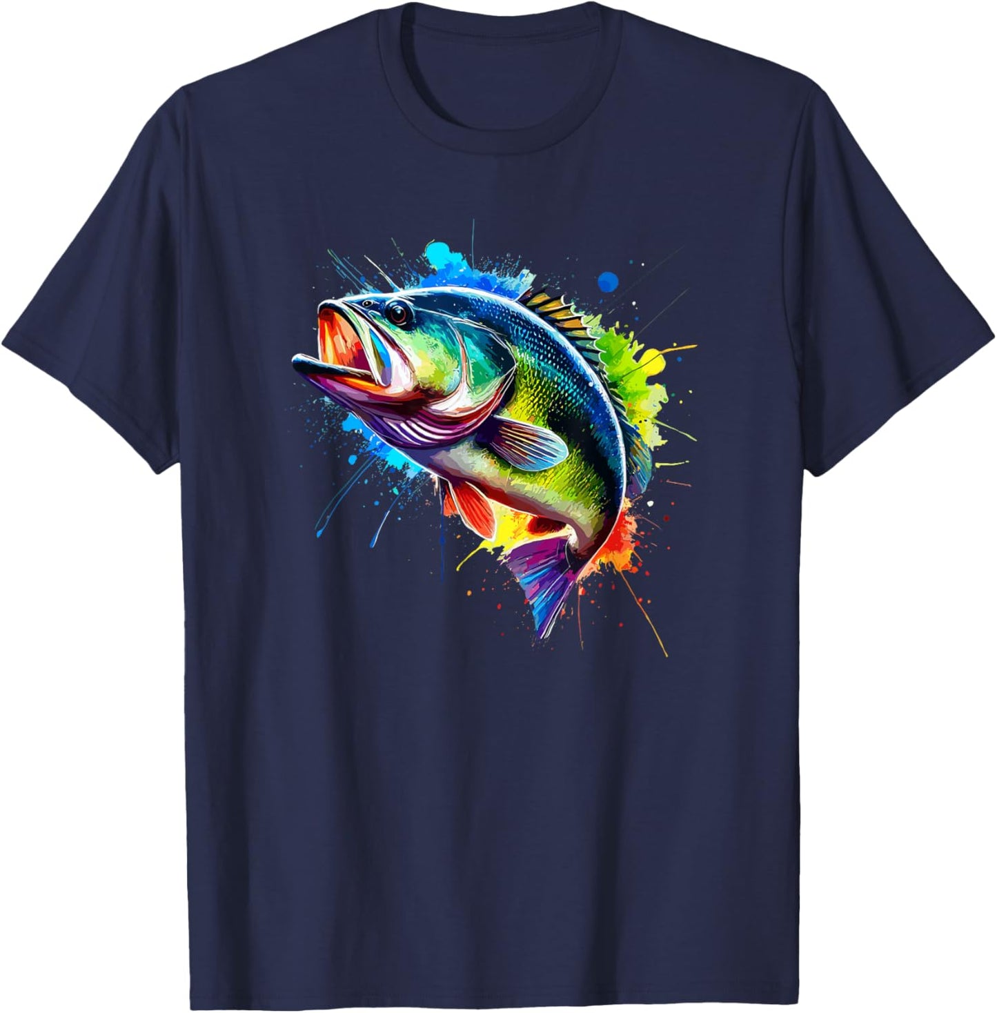 Colorful Splash Art Bass Fish T-Shirt - T-Shirt | Navy