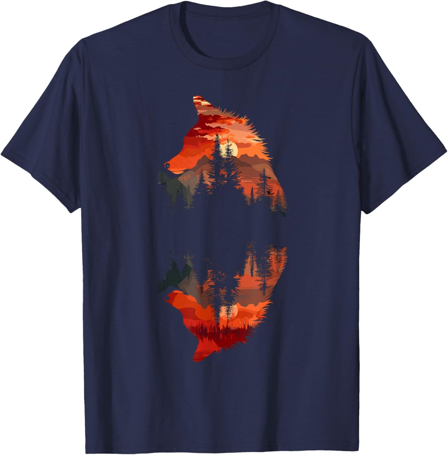 Fox Reflection Foxes Nature Wildlife T-Shirt - T-Shirt | Navy