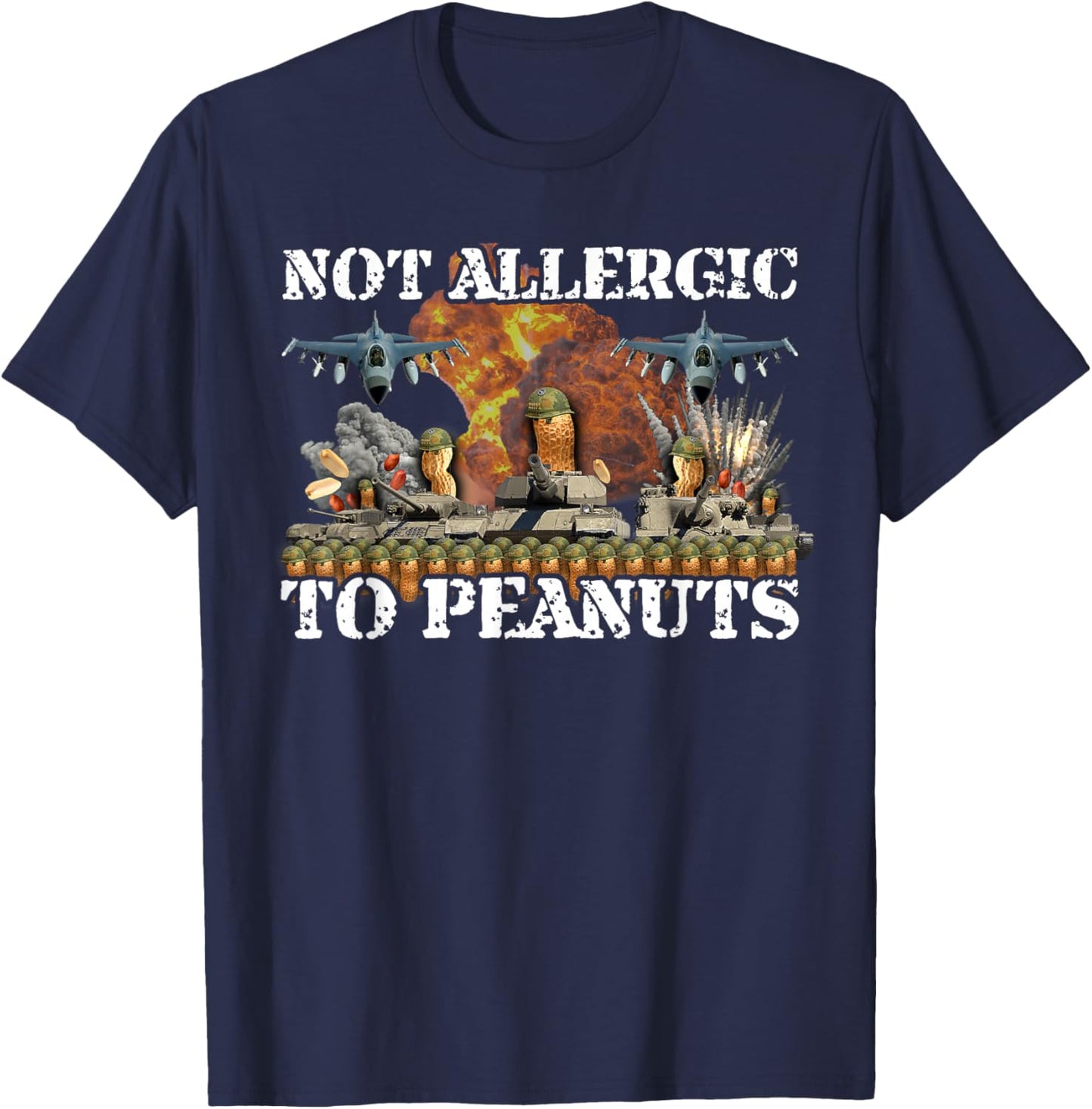 Funny Weird Meme Not Allergic To Peanut Cursed Peanut Butter T-Shirt - T-Shirt | Navy