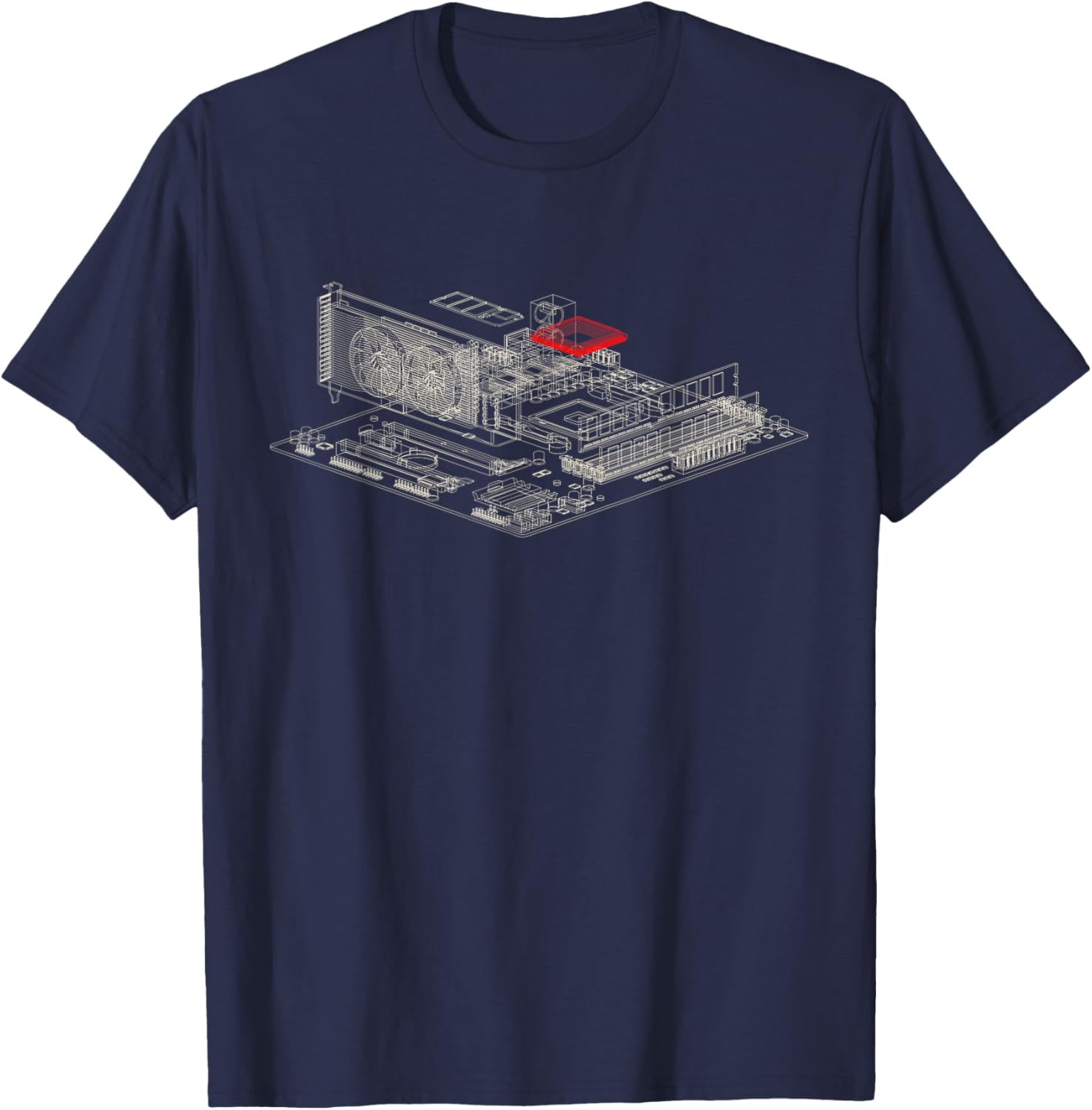 Graphics Card Wireframe, Computer GPU IT Tech Geek Nerd Gift T-Shirt - T-Shirt | Navy