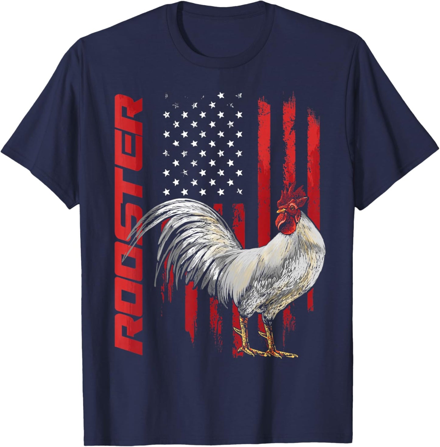 Rooster Chicken American Flag USA Fighting Cock T-Shirt - T-Shirt | Navy