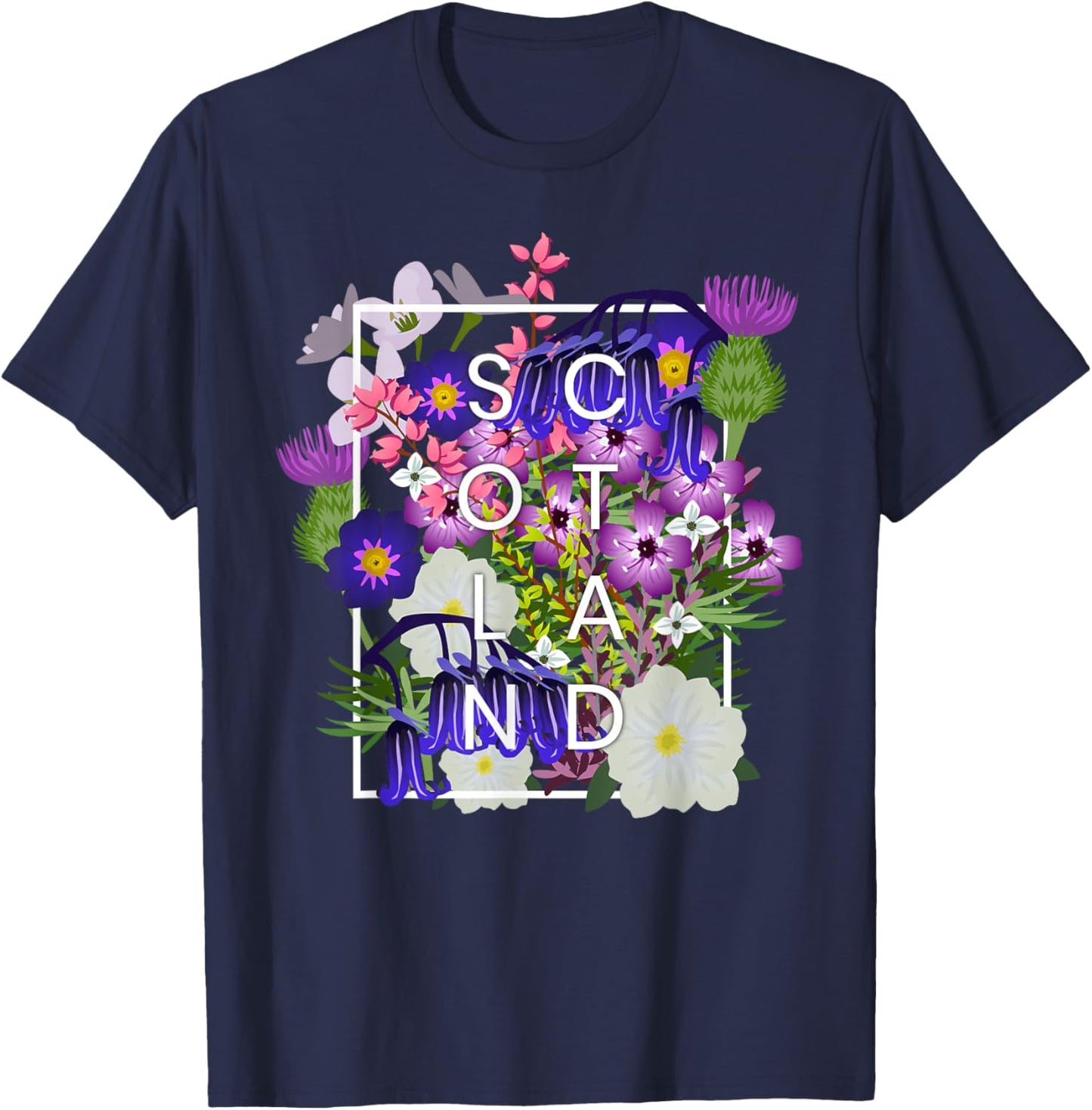 Flowers of Scotland Word Art - Scottish Pride T-Shirt - T-Shirt | Navy