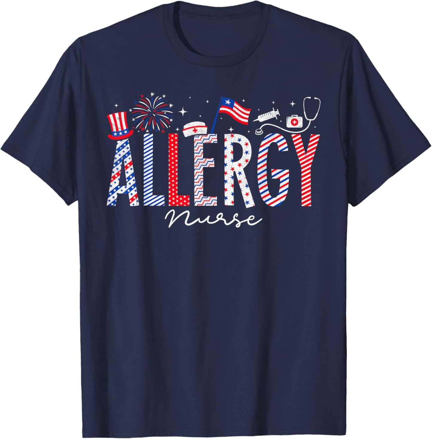 4th Of July Allergy Nurse Scrub Tops Patriotic Nurses Men T-Shirt - T-Shirt | Navy