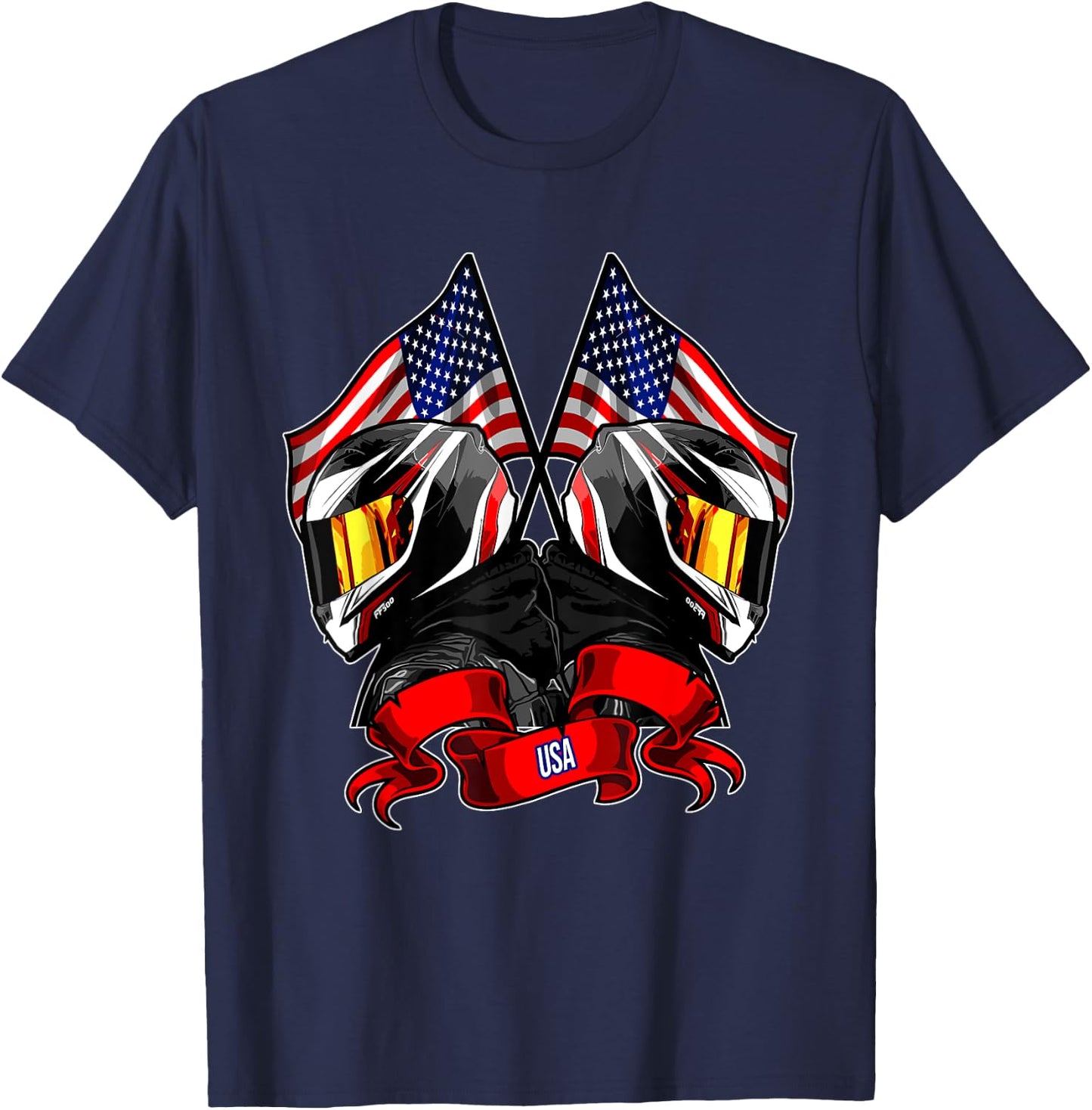 USA flag motorcyclist, motorcycle biker T-Shirt - T-Shirt | Navy