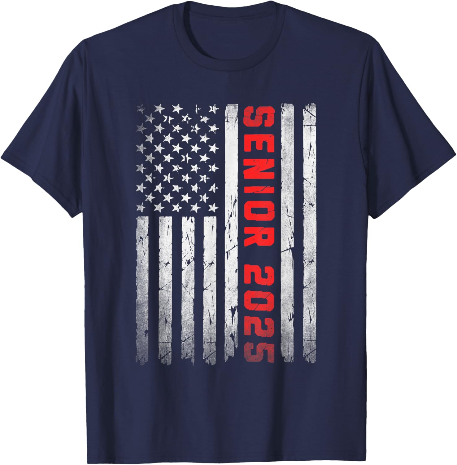 Senior 2025 Patriotic American Flag Graduation Class of 2025 Women Kids Men T-Shirt - T-Shirt | Navy
