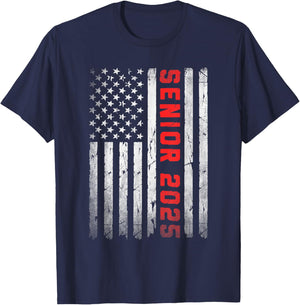 Senior 2025 Patriotic American Flag Graduation Class of 2025 Women Kids Men T-Shirt - T-Shirt | Navy