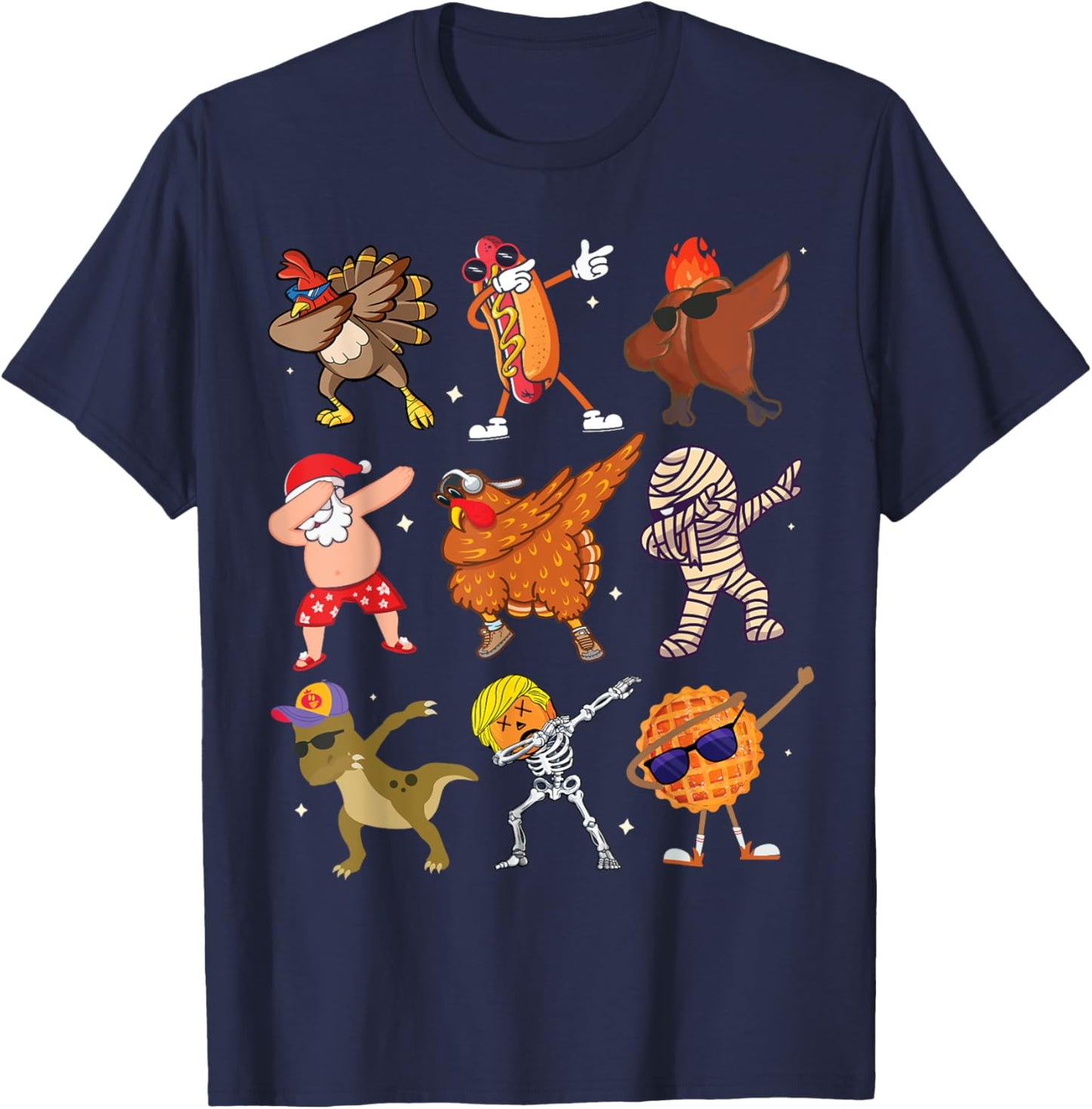 Dabbing Turkey Santa Pilgrim Thanksgiving Funny Dab T-Shirt - T-Shirt | Navy