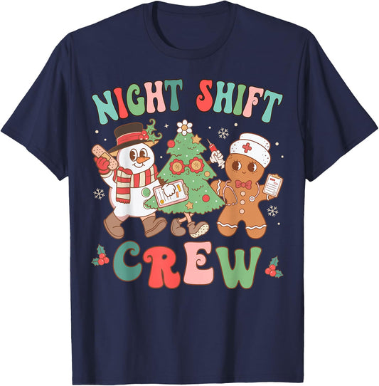 Retro Night Shift Nurse Crew Christmas Night Shift Nursing T-Shirt - T-Shirt | Navy