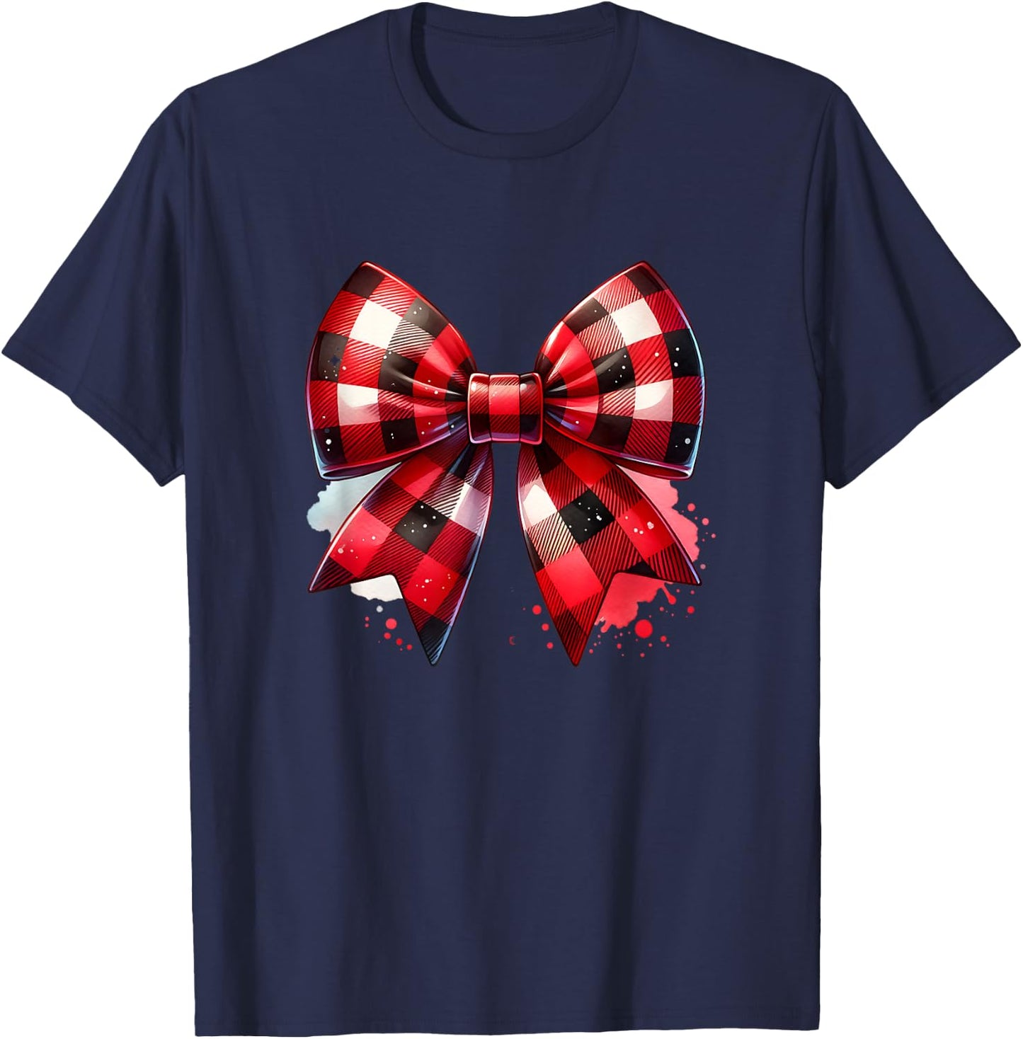 Coquette Bow Christmas Red Buffalo Plaid Xmas T-Shirt - T-Shirt | Navy