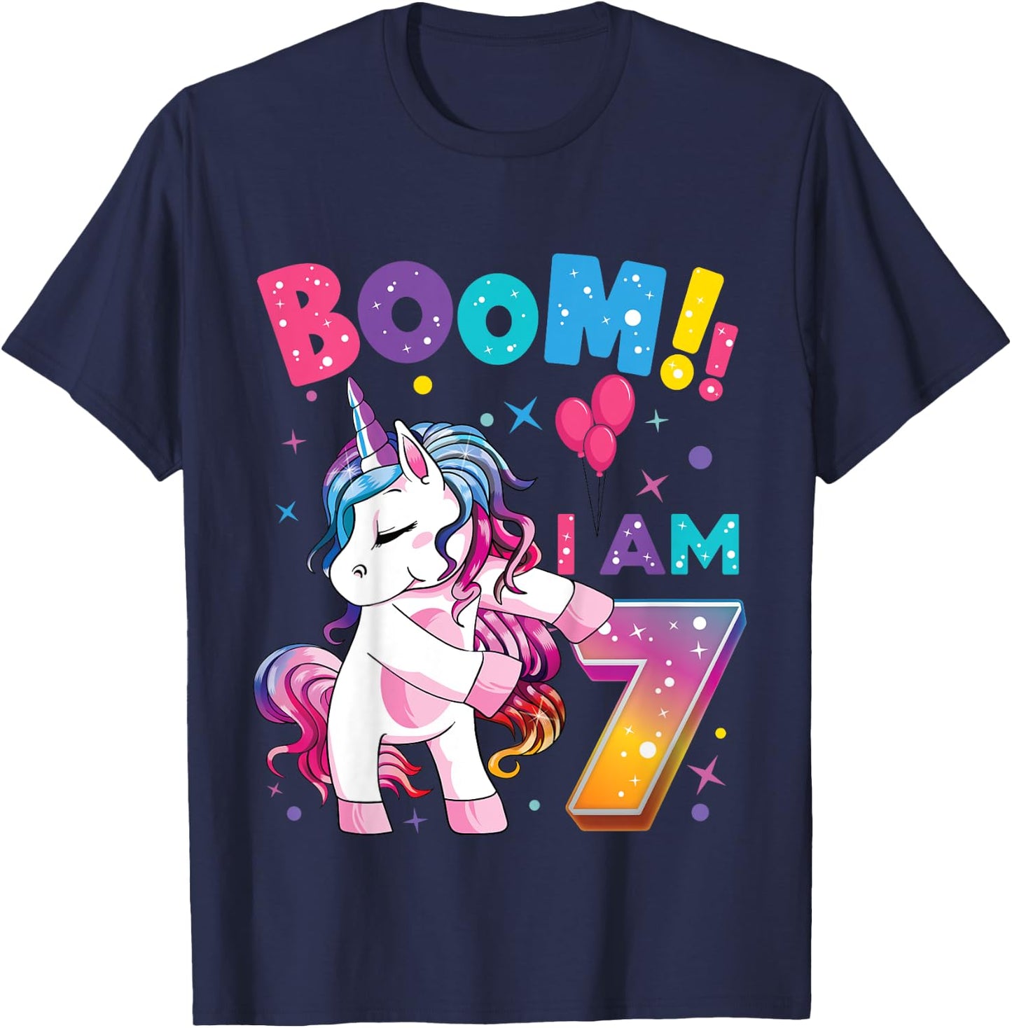 7 Years Old Unicorn Flossing 7th Birthday Girl Unicorn Party T-Shirt - T-Shirt | Navy