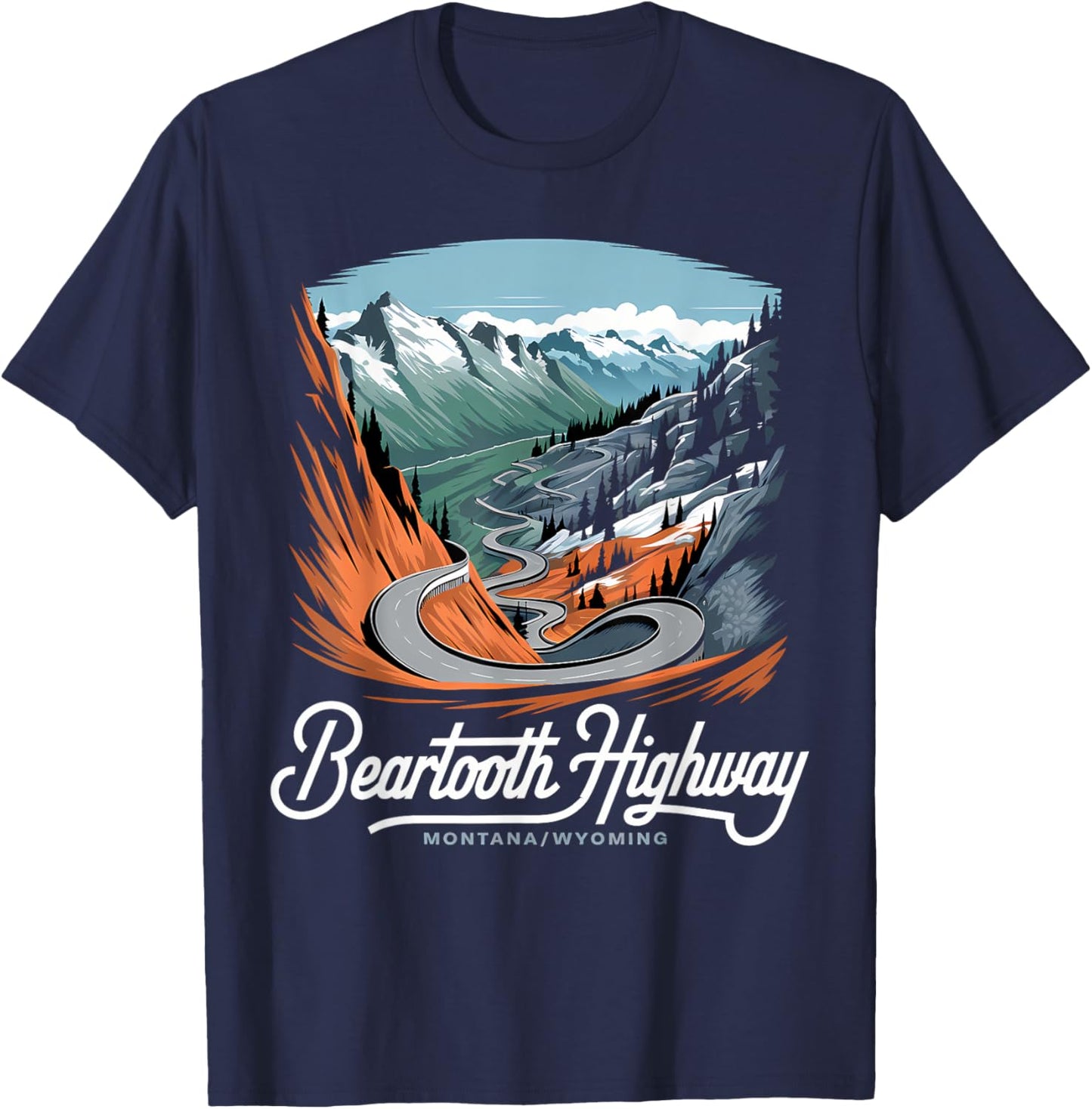 Beartooth Highway Montana Wyoming Mountains Winding Road T-Shirt - T-Shirt | Navy