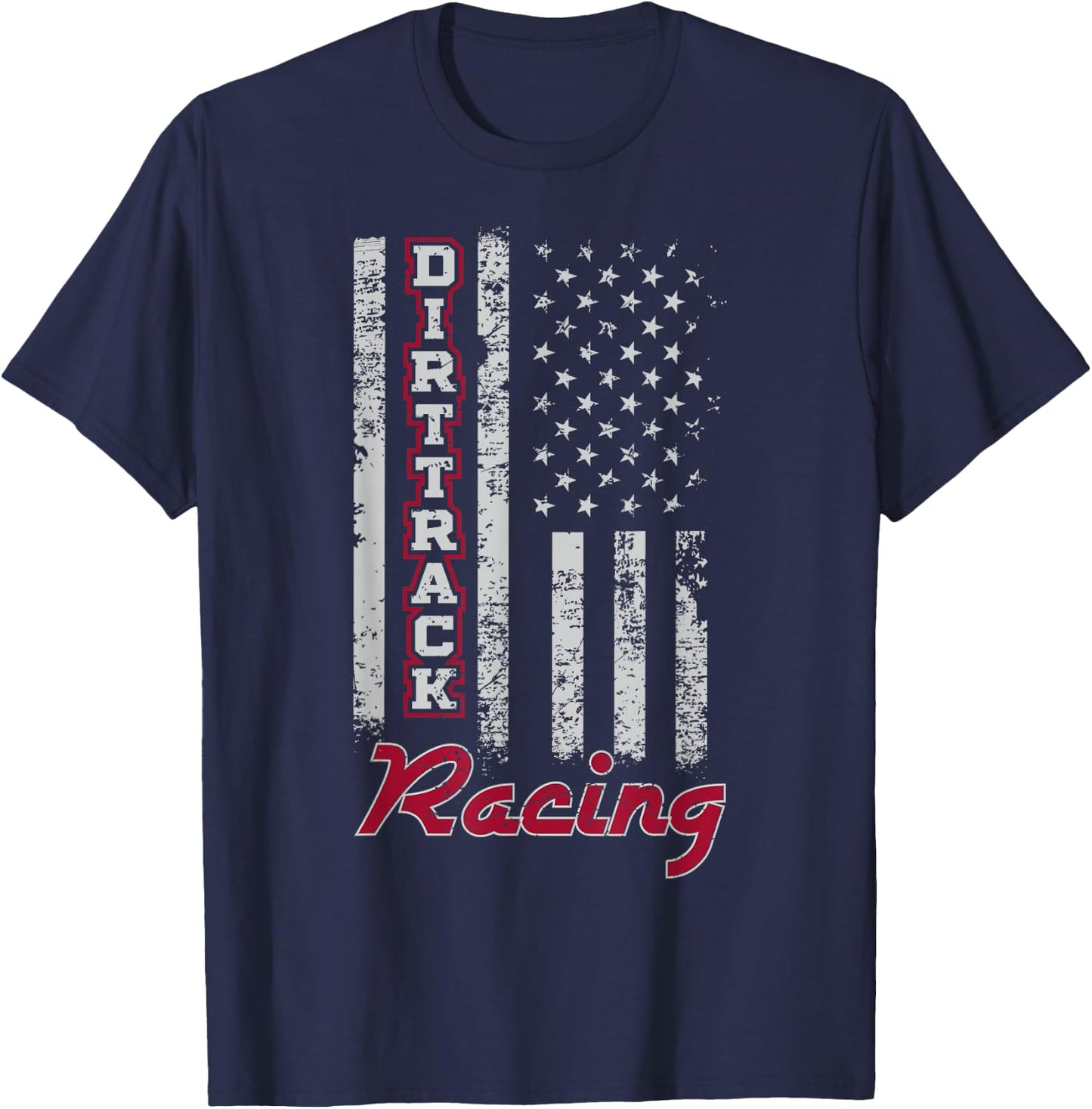 Dirt Track Racing Gift Design American Flag T-Shirt - T-Shirt | Navy