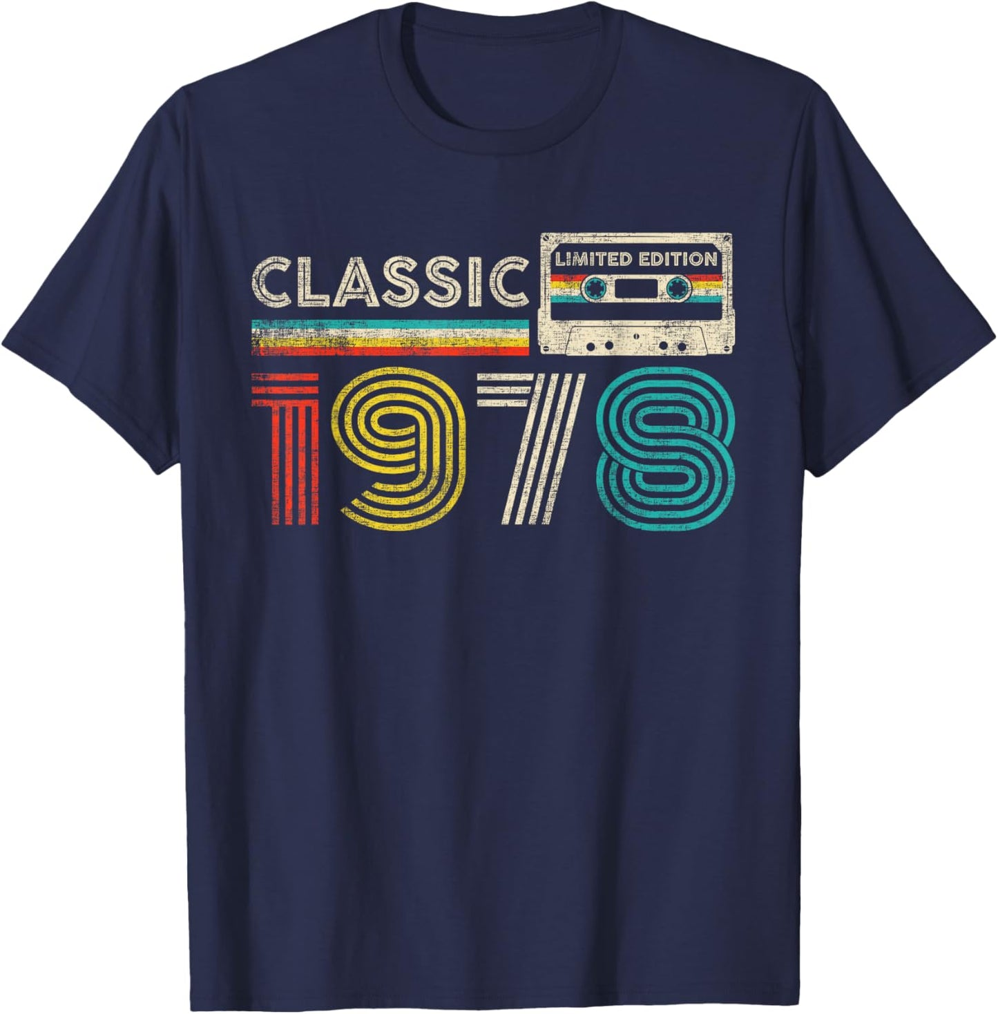 Classic 1978 Retro Birthday Idea 1978 Cassette Tape Vintage , Small, Black T-Shirt - T-Shirt | Navy