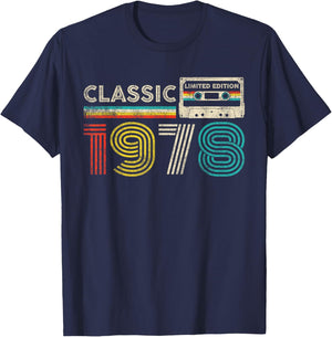 Classic 1978 Retro Birthday Idea 1978 Cassette Tape Vintage , Small, Black T-Shirt - T-Shirt | Navy