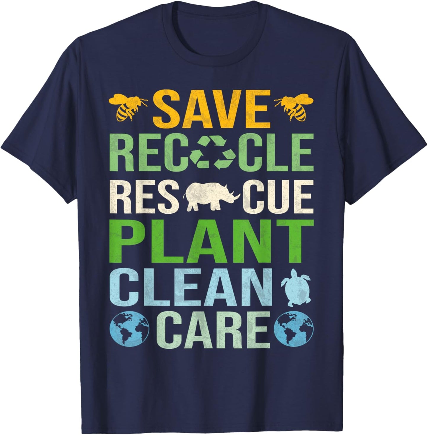 Save Bees Rescue Animals Recycle Plastics Fun Earth Day T-Shirt - T-Shirt | Navy