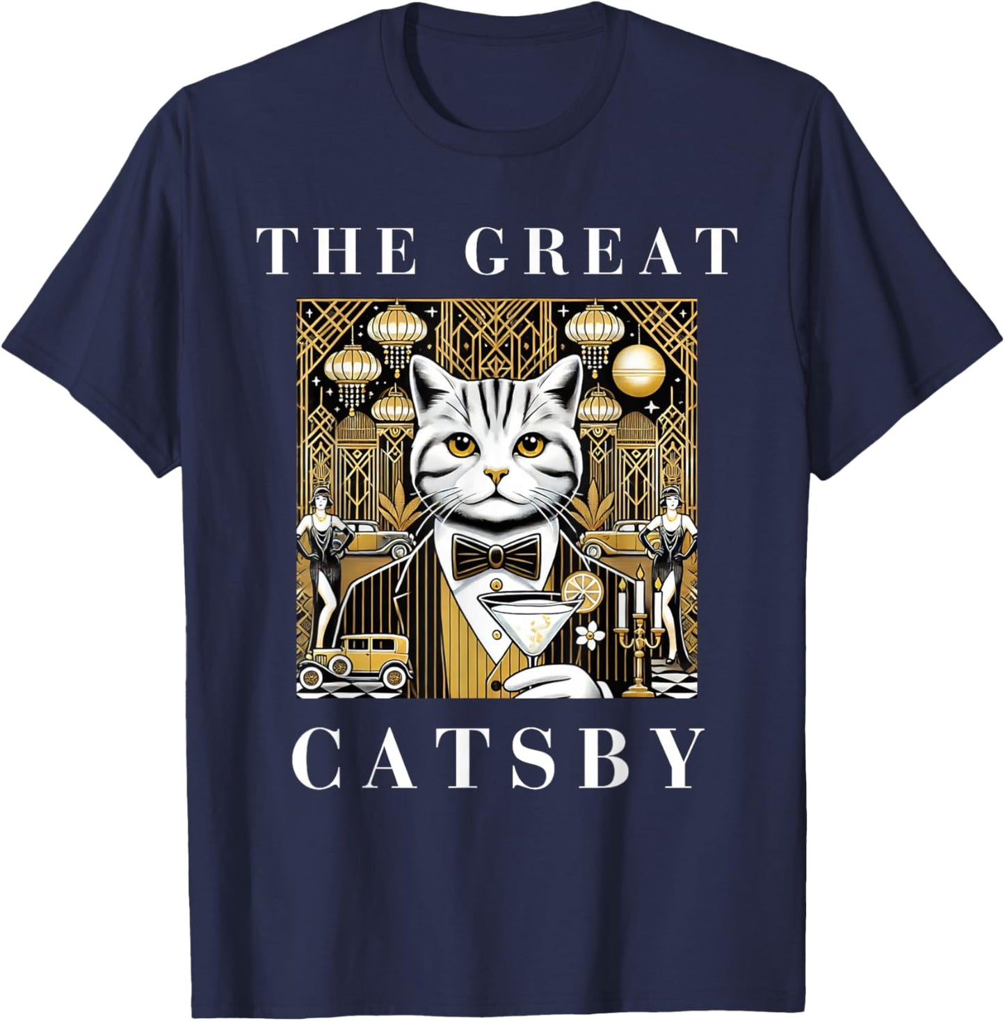 The Great Catsby Funny Cat Lovers T-Shirt - T-Shirt | Navy
