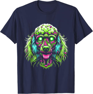 Zombie Poodle Dog Ghost Dark Halloween Horror Skeleton Gifts Men Women Kids T-Shirt - T-Shirt | Navy