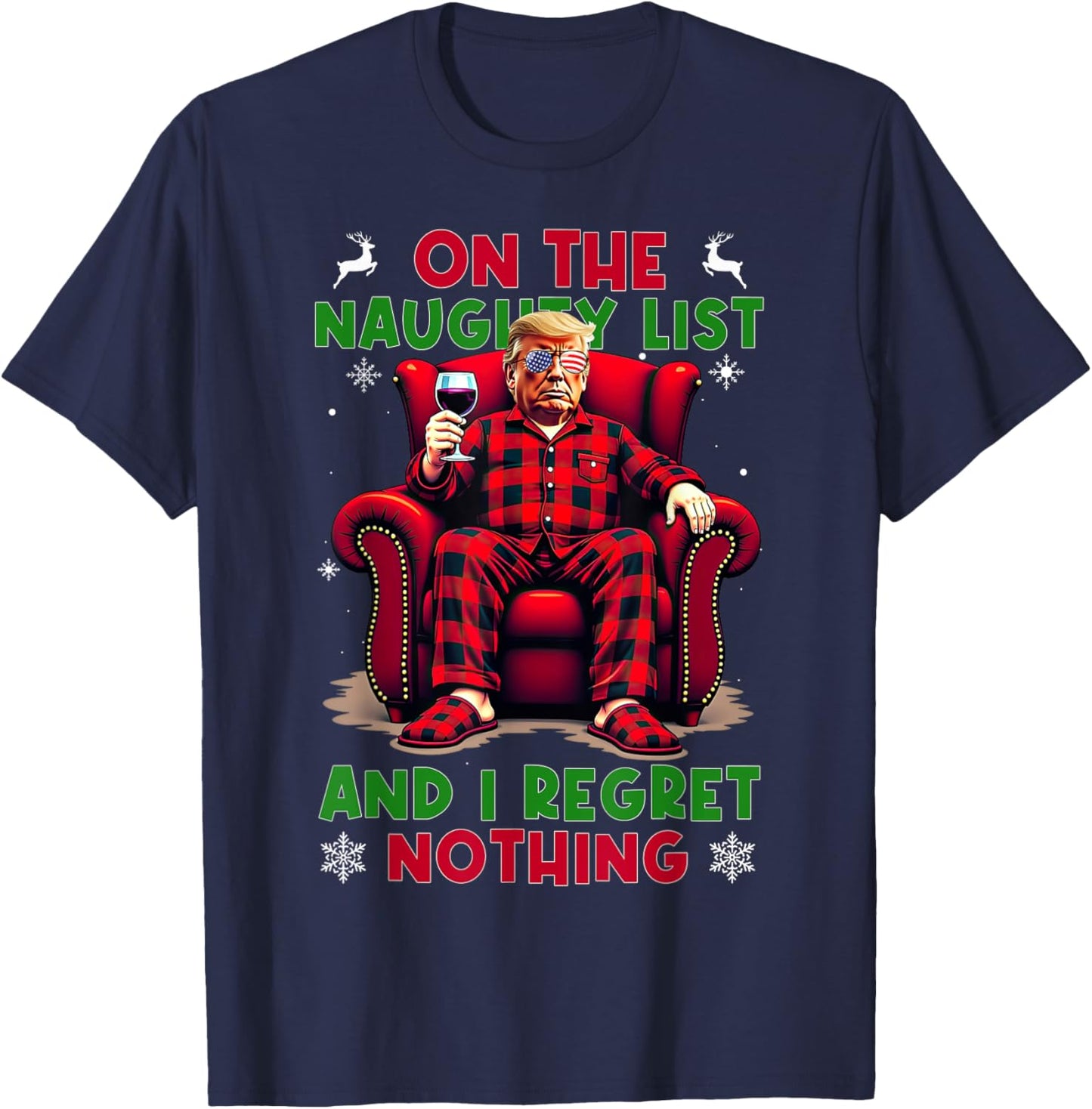 On the Naughty List and I Regret Nothing Horror Christmas T-Shirt - T-Shirt | Navy