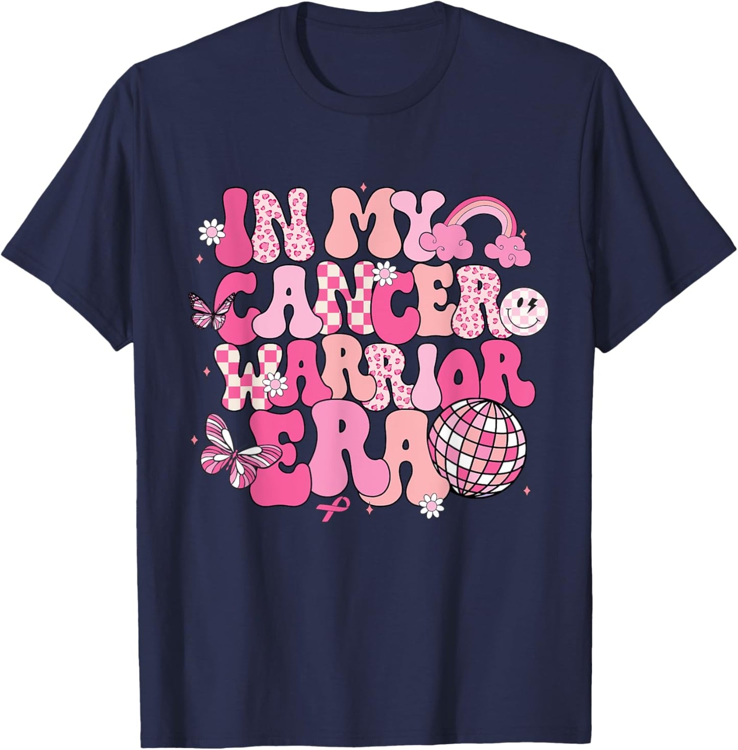Groovy In My Cancer Warrior Era Breast Cancer Awareness T-Shirt - T-Shirt | Navy