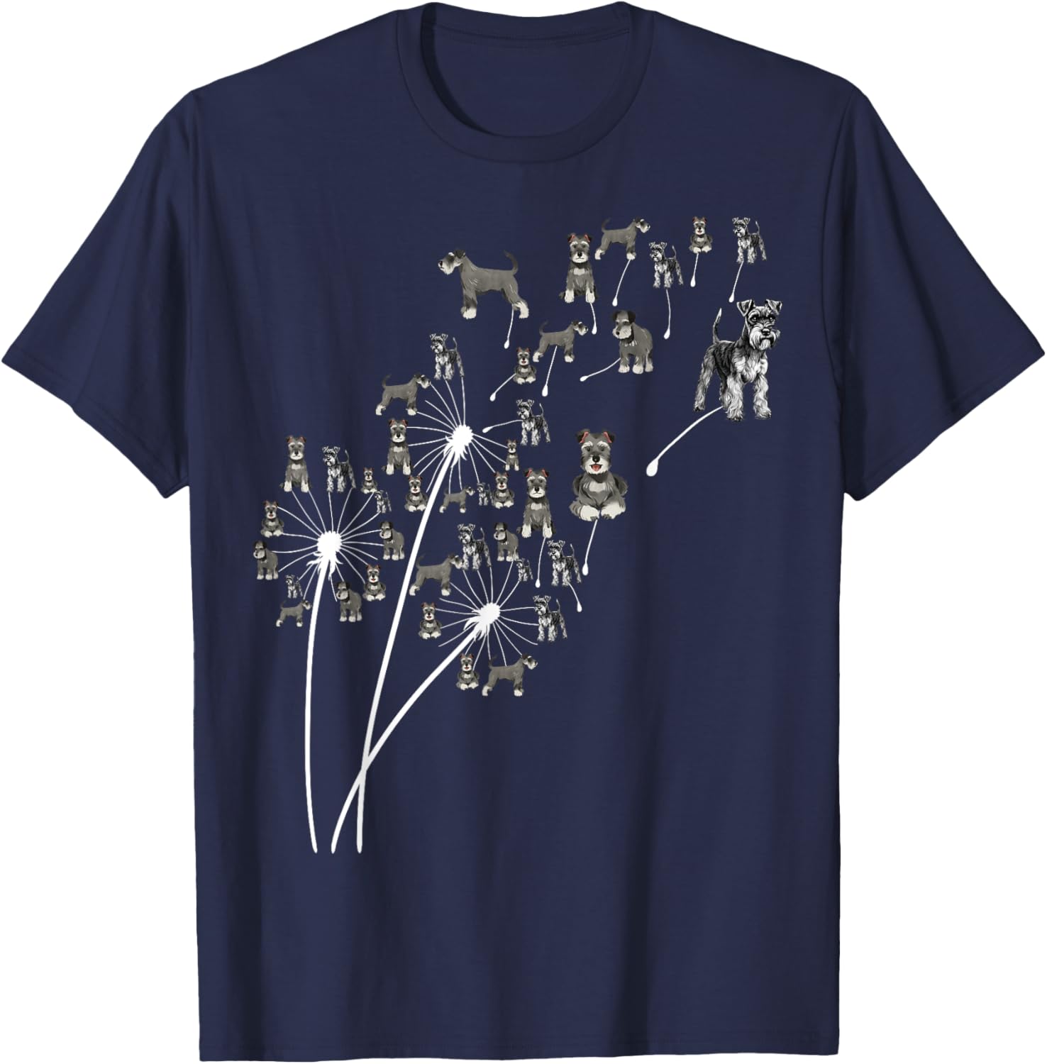 Dandelion Schnauzer Flower, Floral Miniature Schnauzer Tree T-Shirt - T-Shirt | Navy