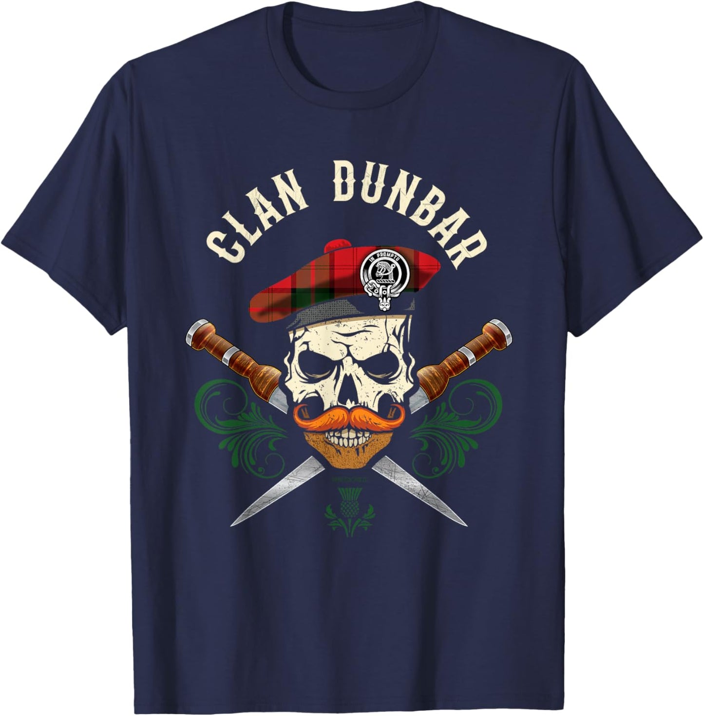 Scottish Clan Dunbar Surname Skull Dirks Tartan Badge T-Shirt - T-Shirt | Navy