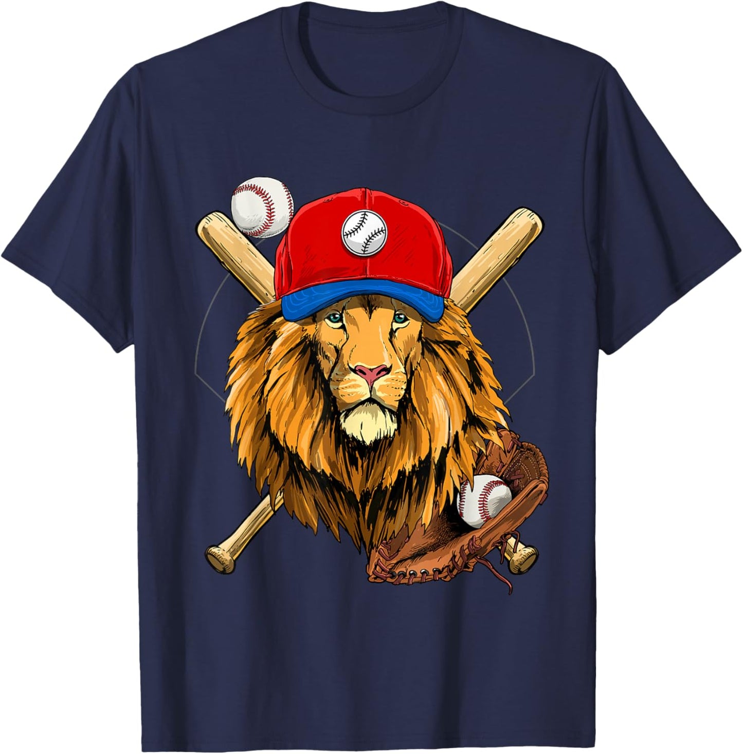 Baseball Player Lion Lover Pitcher Catcher Baseball Coaches T-Shirt - T-Shirt | Navy