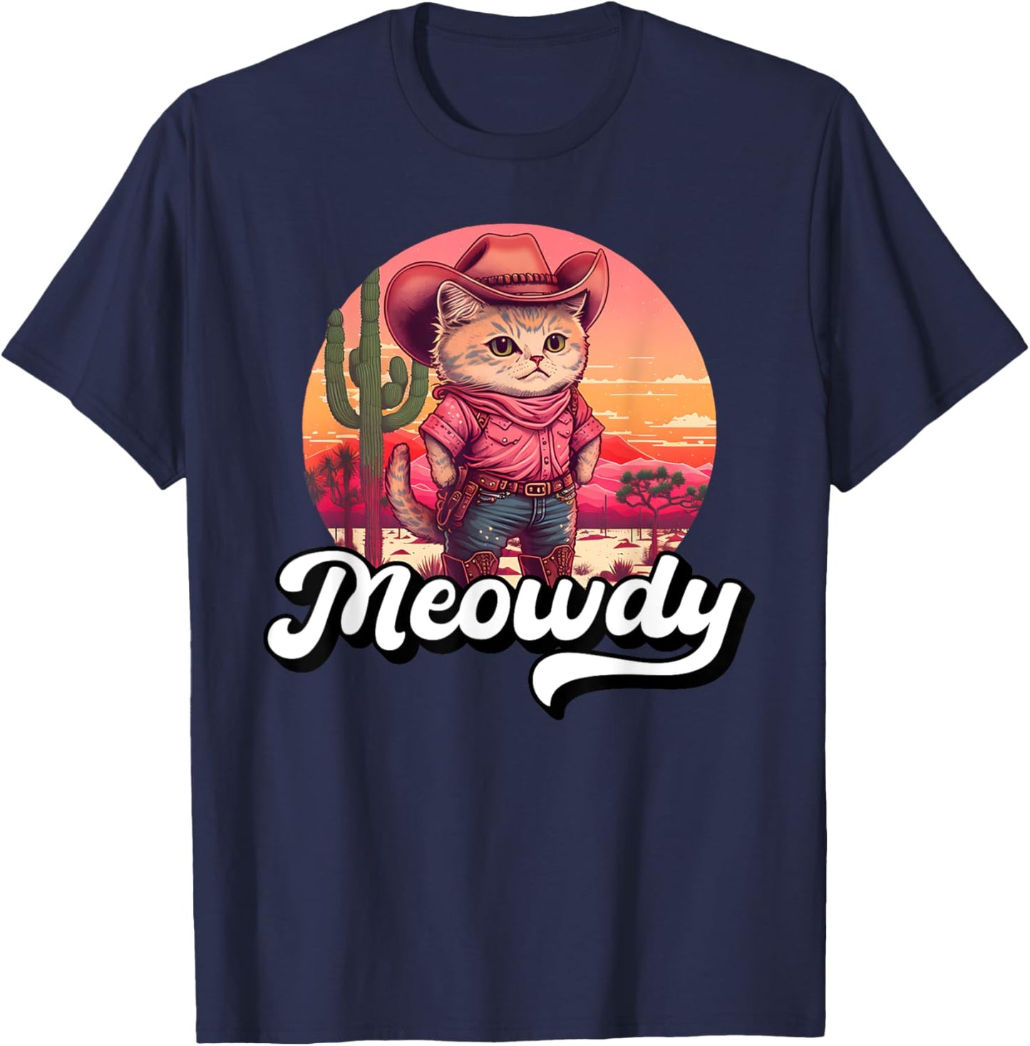Meowdy Texas Cat Meme Country Music Cowgirl Cute Cat T-Shirt - T-Shirt | Navy