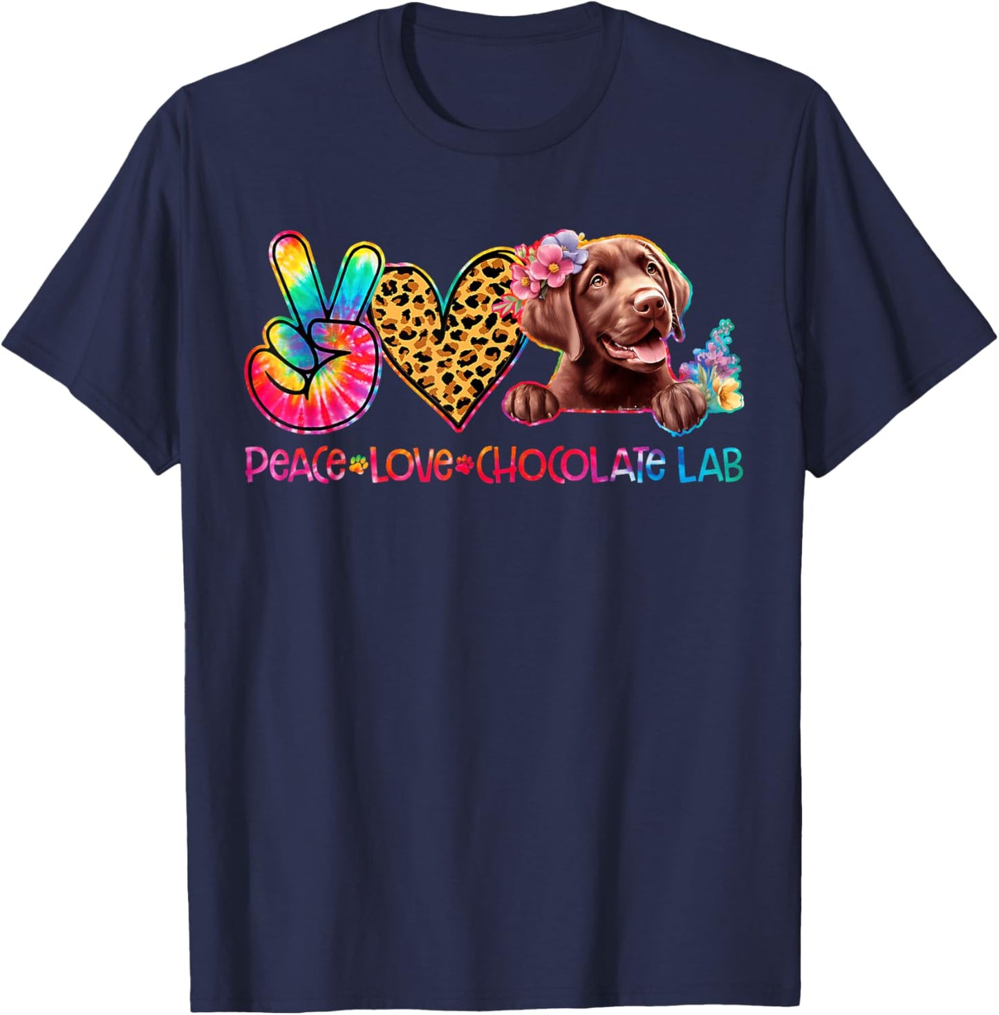 Peace Love Chocolate Lab Tie Dye Dog Lover Women Kids T-Shirt - T-Shirt | Navy