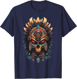 Ancient Aztec Skull King Shaman Mask Mexican Calavera Mayan T-Shirt - T-Shirt | Navy