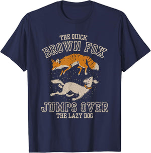 The Quick Brown Fox Jumps Over the Lazy Dog Typographer T-Shirt - T-Shirt | Navy