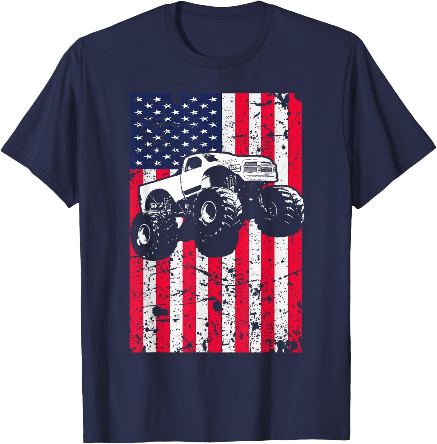 Monster Truck American Flag Racing USA Patriotic T-Shirt - T-Shirt | Navy