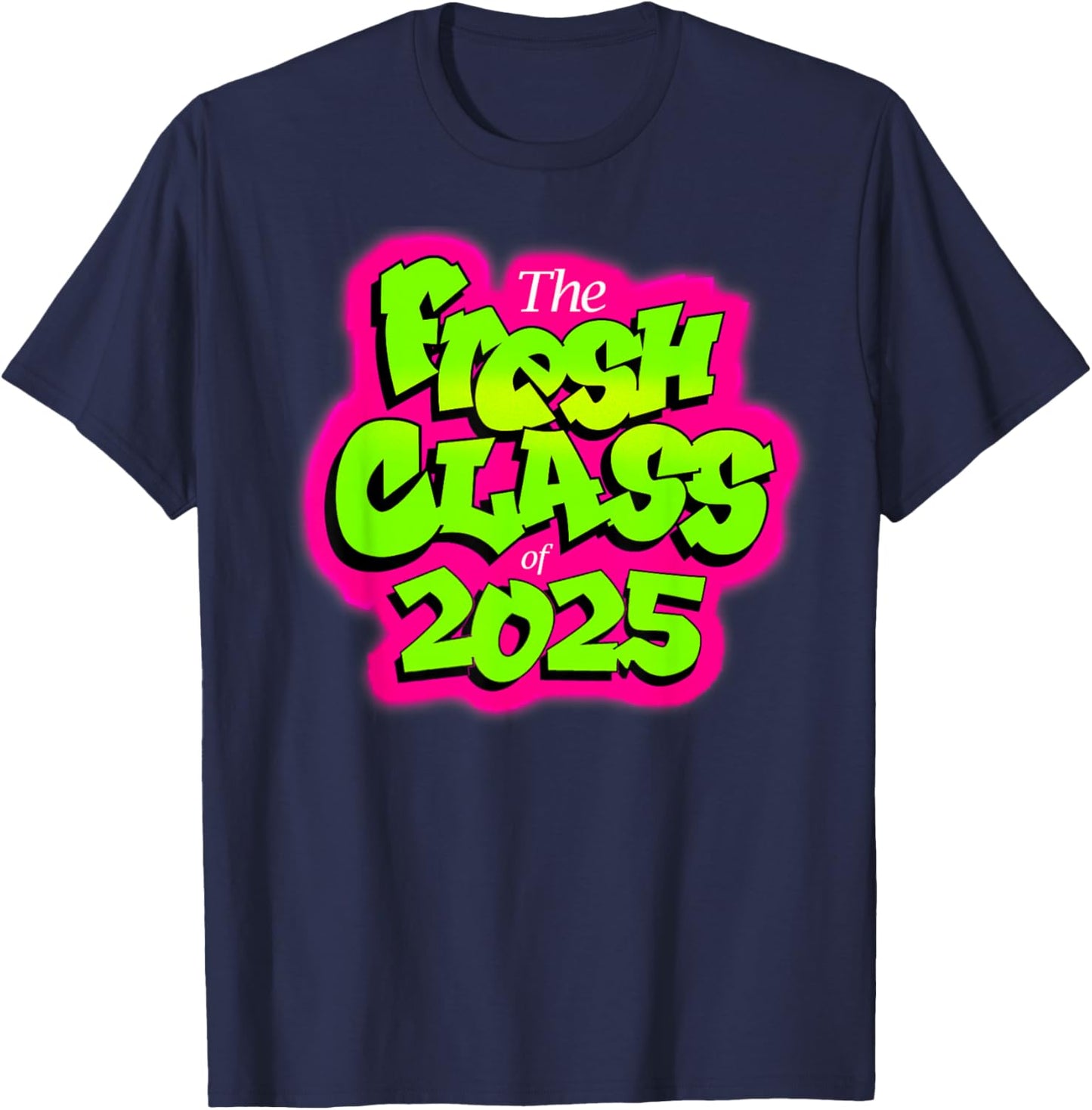 Class of 2025 Senior Fresh 90s TV Style Retro Graduation T-Shirt - T-Shirt | Navy