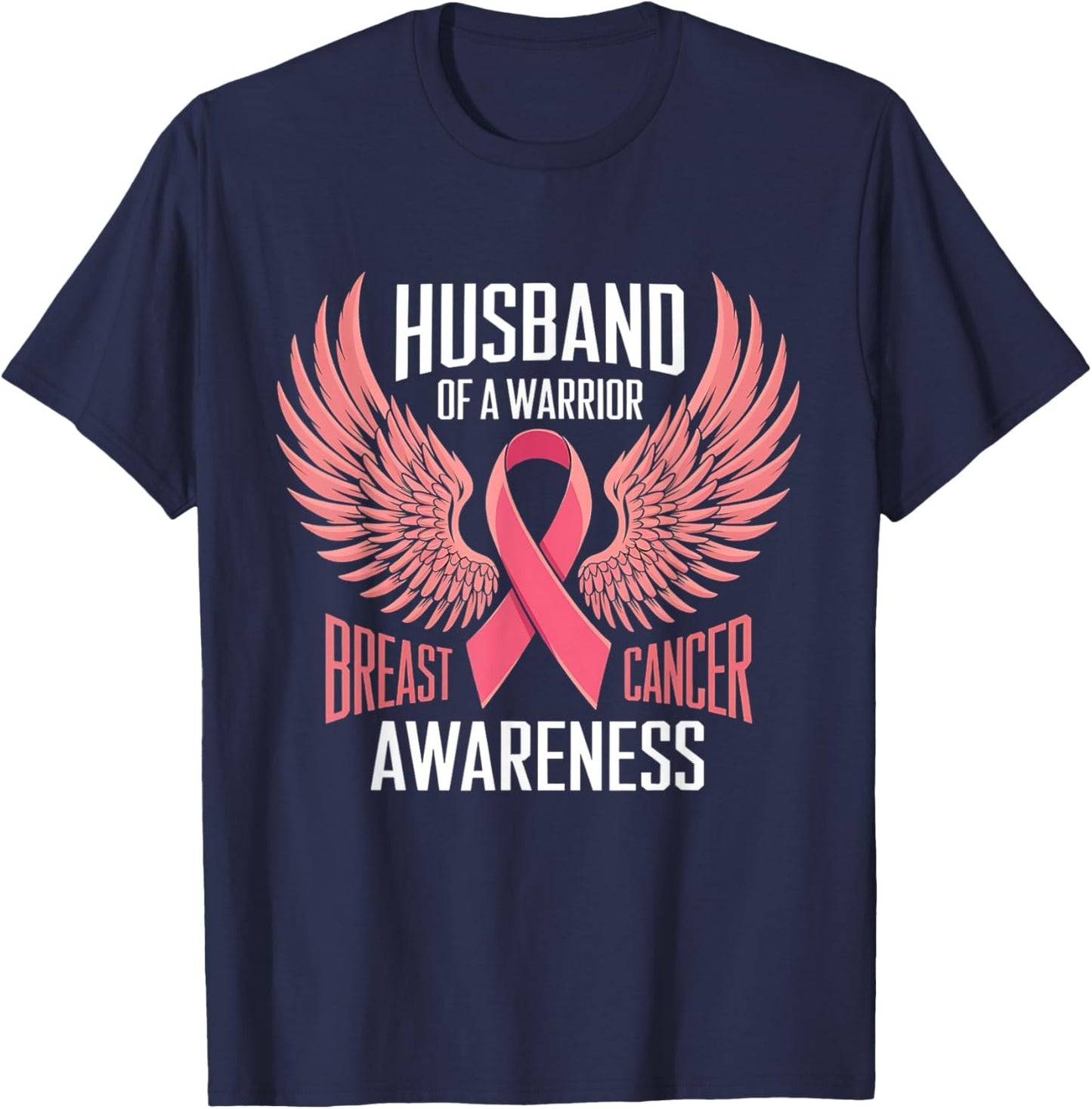 Husband of a Warrior Breast Cancer Awareness Support T-Shirt - T-Shirt | Navy