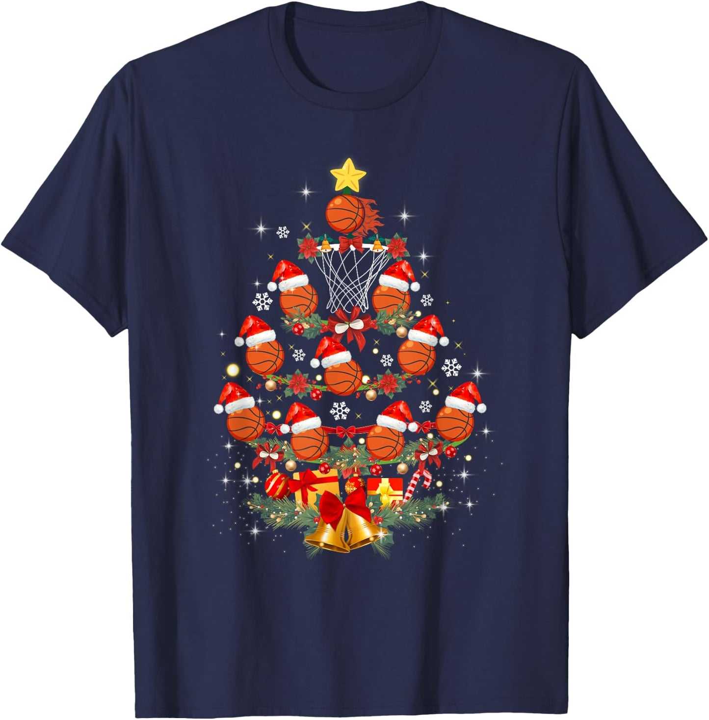Basketball Christmas Tree Xmas Santa Sports Kids T-Shirt - T-Shirt | Navy