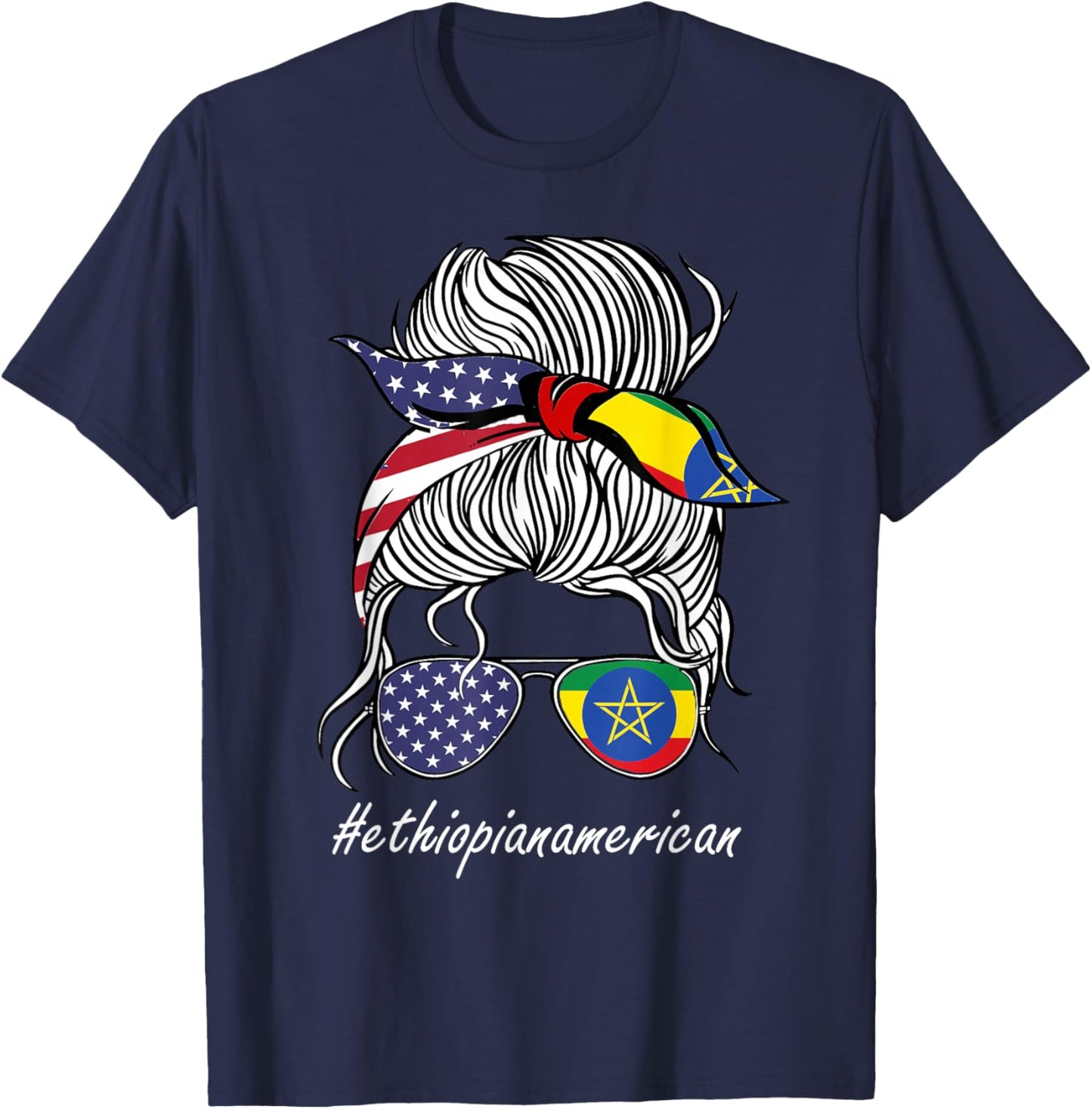 Ethiopia Heritage American Grown Women Girl Ethiopia Flag T-Shirt - T-Shirt | Navy