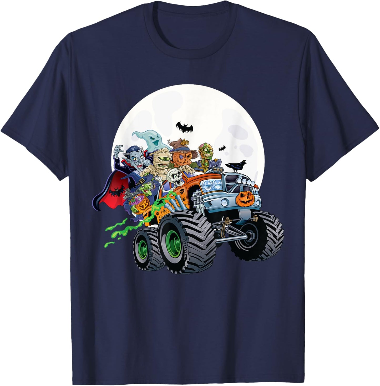 Halloween Skeleton Zombie Monster Truck Vampire Boys Kids T-Shirt - T-Shirt | Navy