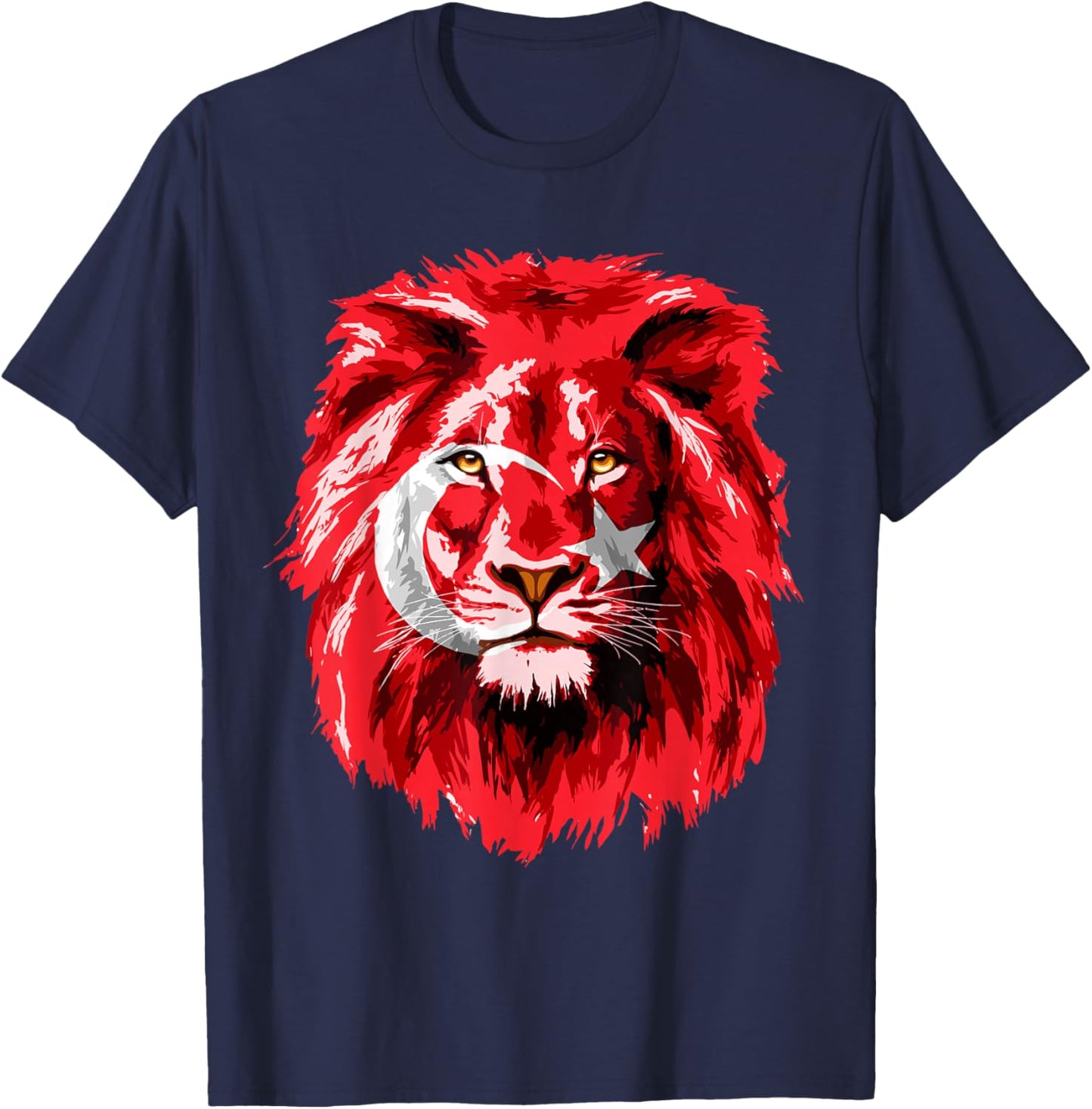 Turkey Flag with Lion Face Turkish Türkiye Flag T-Shirt - T-Shirt | Navy