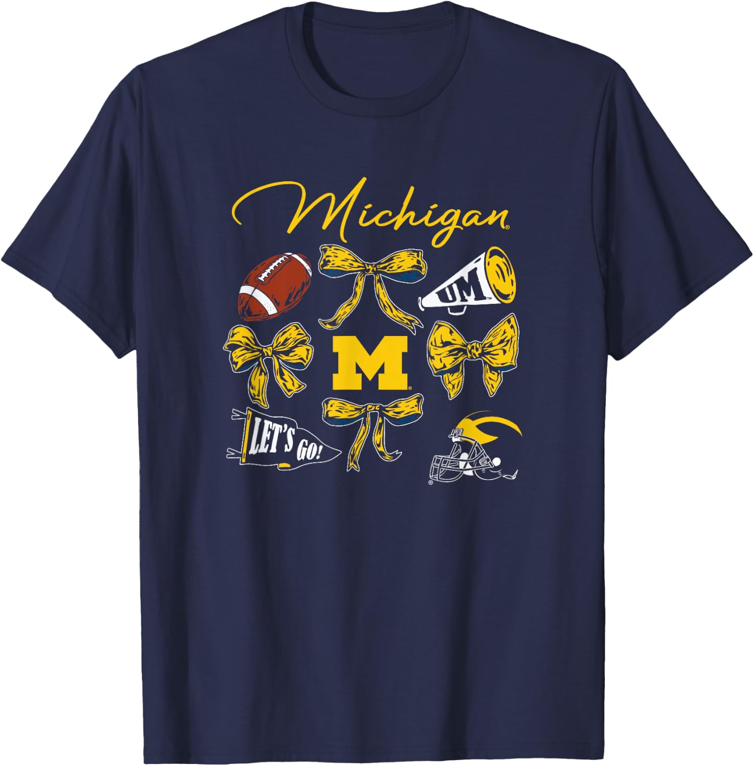 Michigan Wolverines Football Bow Navy Officially Licensed T-Shirt - T-Shirt | Navy