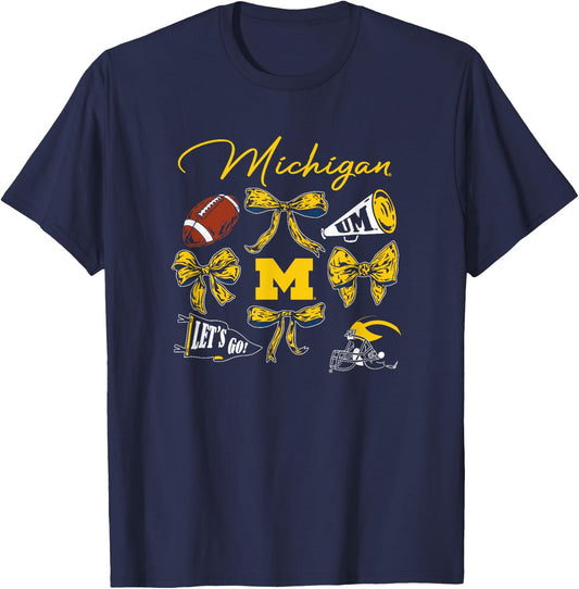 Michigan Wolverines Football Bow Navy Officially Licensed T-Shirt - T-Shirt | Navy