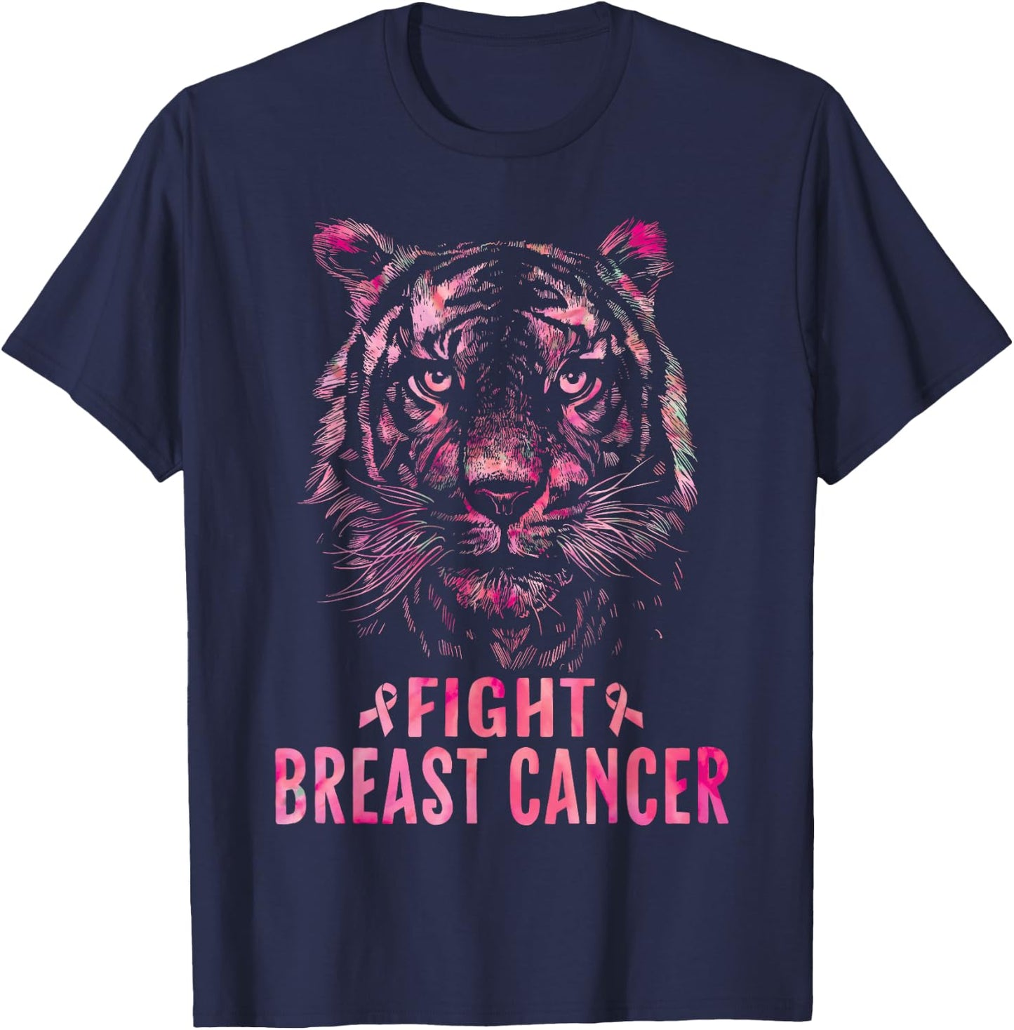 Fight Breast Cancer Awareness 2025 Shirts Tiger T-Shirt - T-Shirt | Navy
