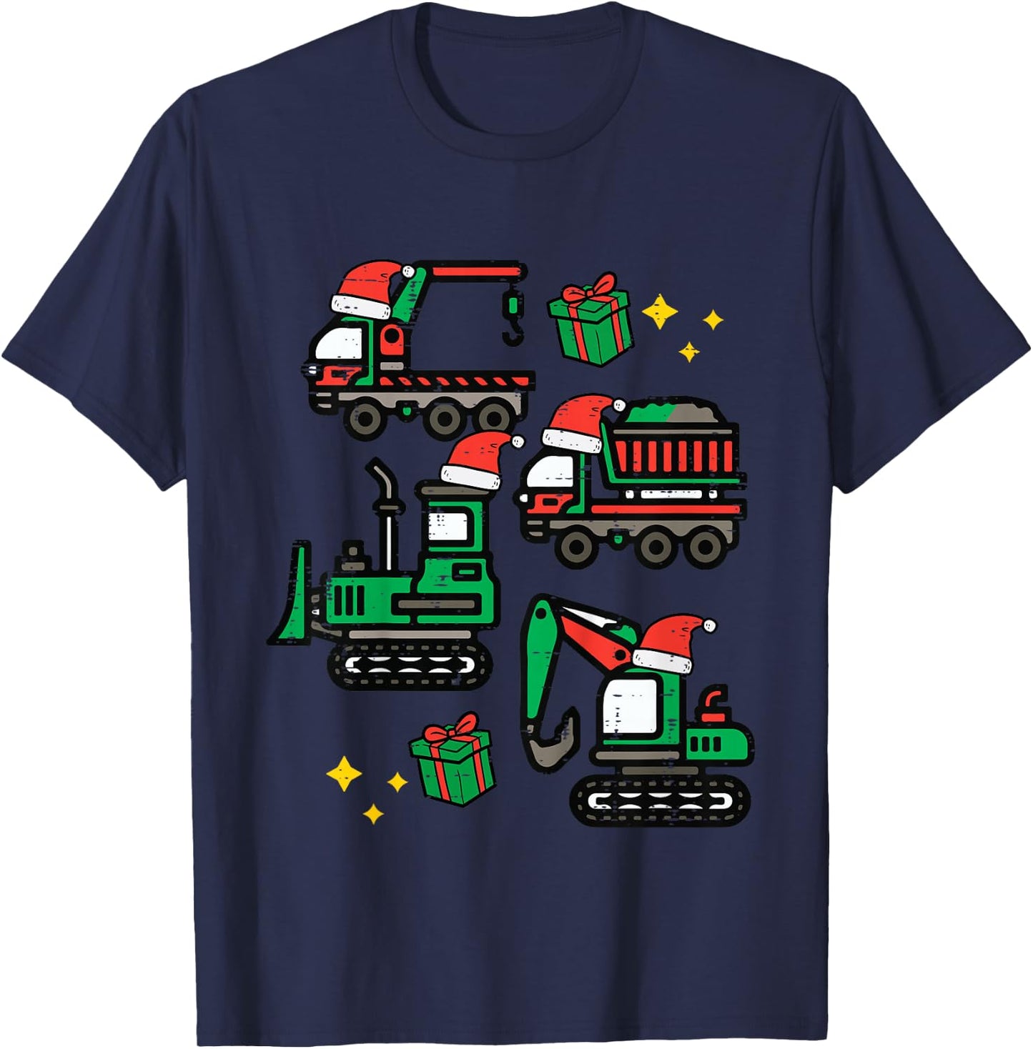 Kids Christmas Construction Trucks Santa Xmas Boys Kids Toddler T-Shirt - T-Shirt | Navy