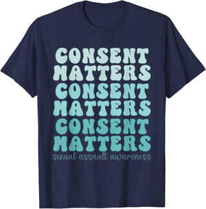 Sexual Assault Awareness Month Consent Matters Teal Ribbon T-Shirt - T-Shirt | Navy