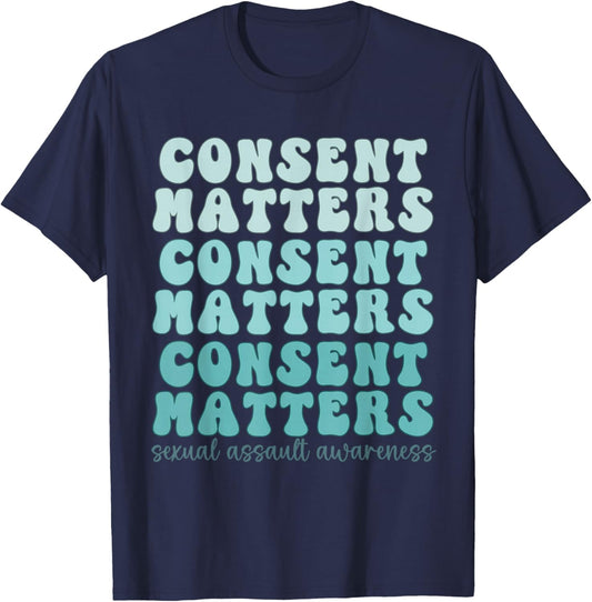 Sexual Assault Awareness Month Consent Matters Teal Ribbon T-Shirt - T-Shirt | Navy