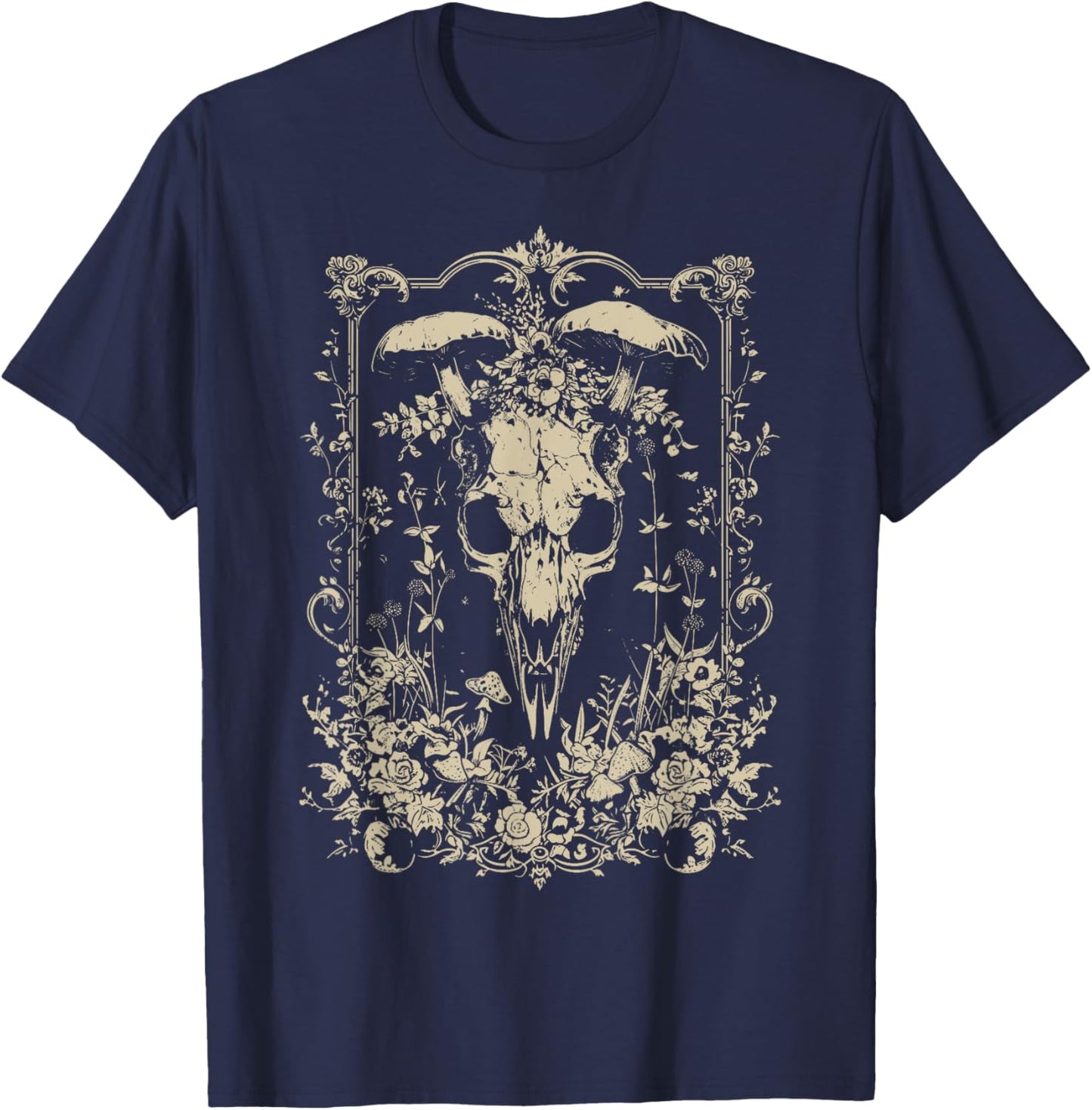 Wolf Skull | Dark Academia Witchy Wicca Witchcore Crowcore T-Shirt - T-Shirt | Navy
