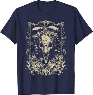 Wolf Skull | Dark Academia Witchy Wicca Witchcore Crowcore T-Shirt - T-Shirt | Navy